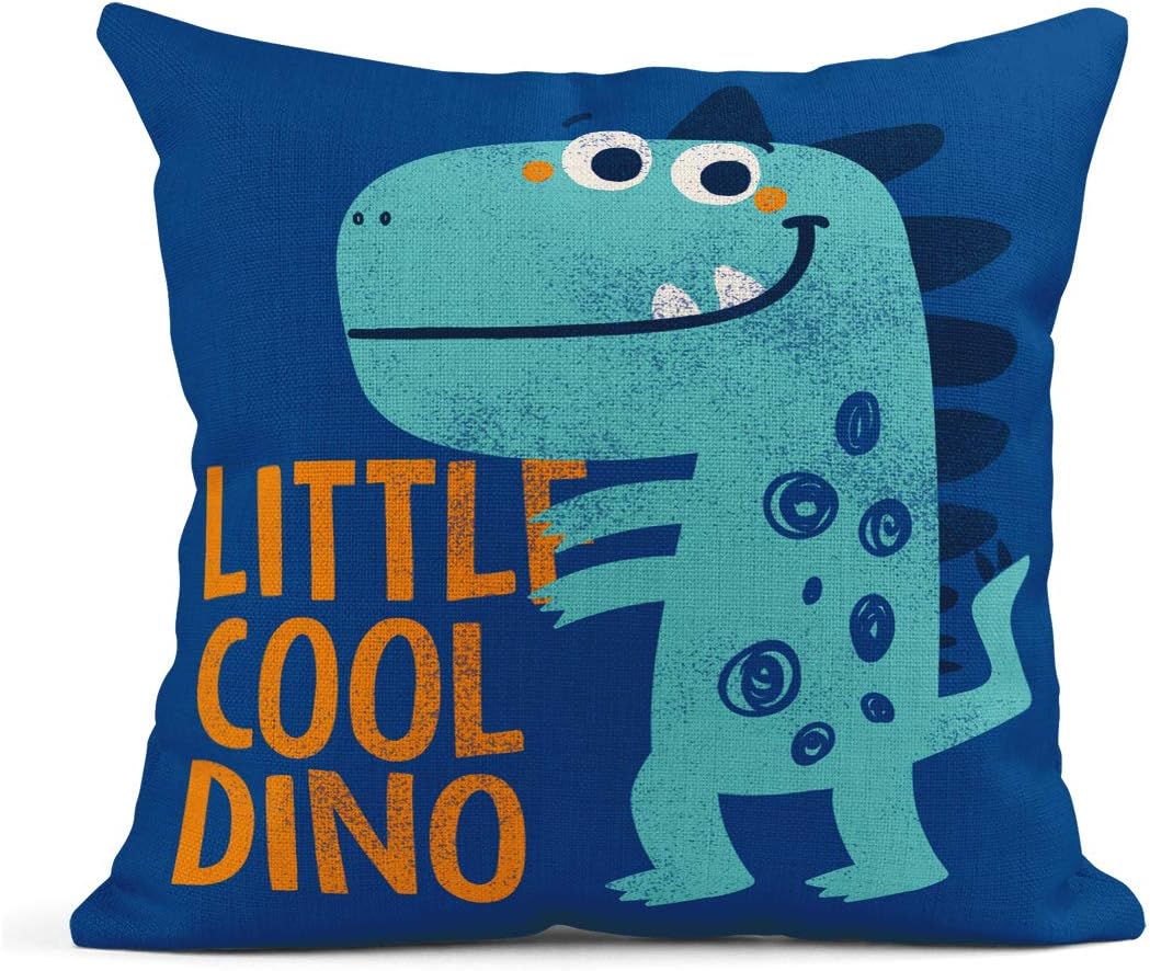 ArtSocket Juego de 4 fundas de almohada coloridas de dinosaurio pequeño dinosaurio lindo dibujado verde decoración para niños, fundas de almohada de