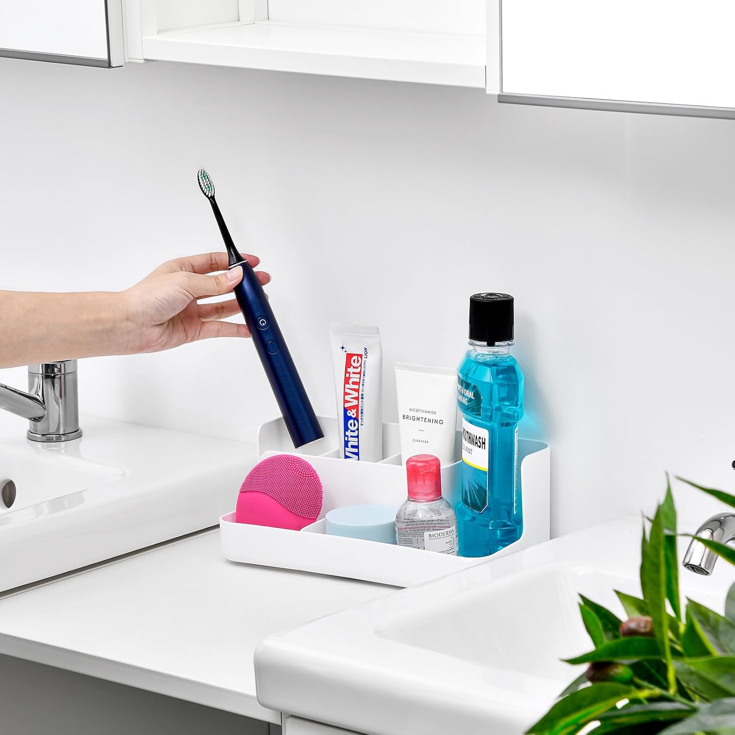 VITVITI Porta cepillos de dientes para baño, organizador de baño, encimera, organizador de encimera de baño con 5 compartimentos de almacenamiento