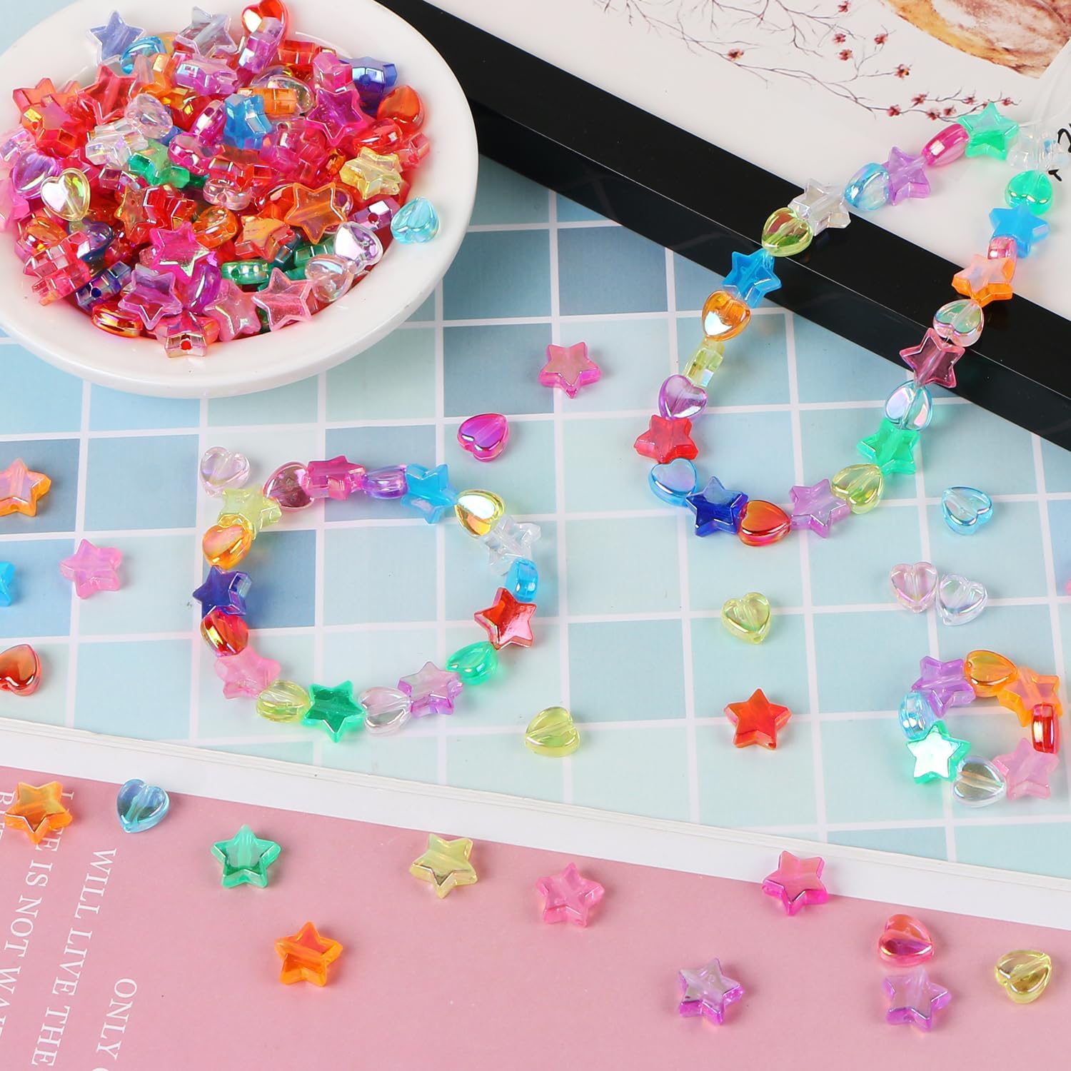 400 cuentas acrílicas de corazón para la fabricación de joyas, lindas pulseras de EVERMARKET a granel, cuentas de estrella de 0.433 in, dijes de