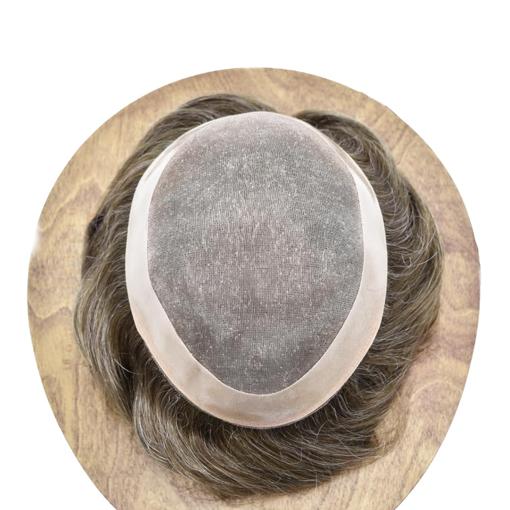 Tupé para hombres, piezas de pelo para hombres, pegadas de poliuretano alrededor de cinta fácil para hombre, tupé, negro, gris, marrón, rubio,
