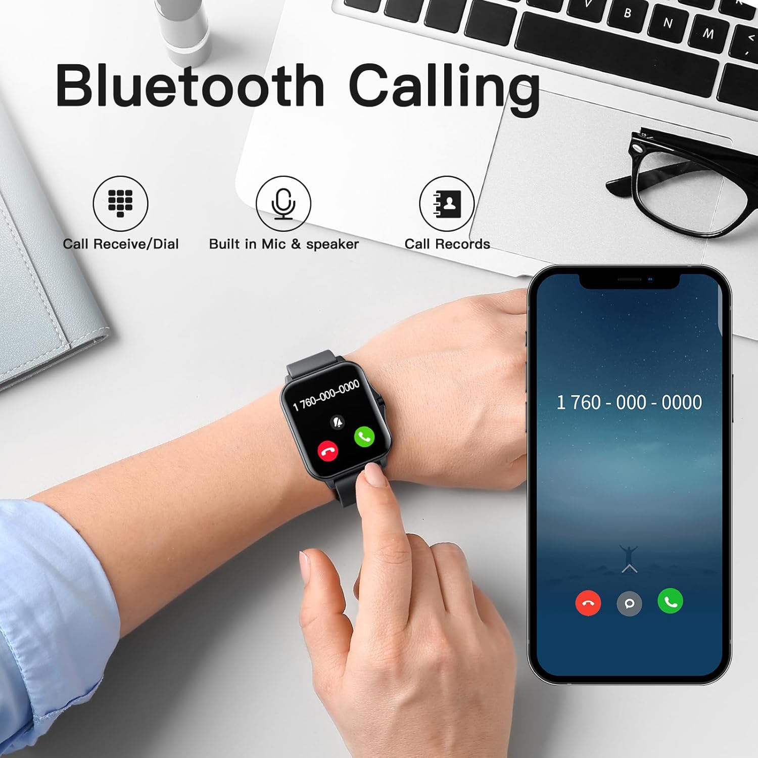 Reloj inteligente (respuestahacer llamadas) Bluetooth rastreador de actividad física con frecuencia cardíaca, monitor de sueño, asistente de voz AI,