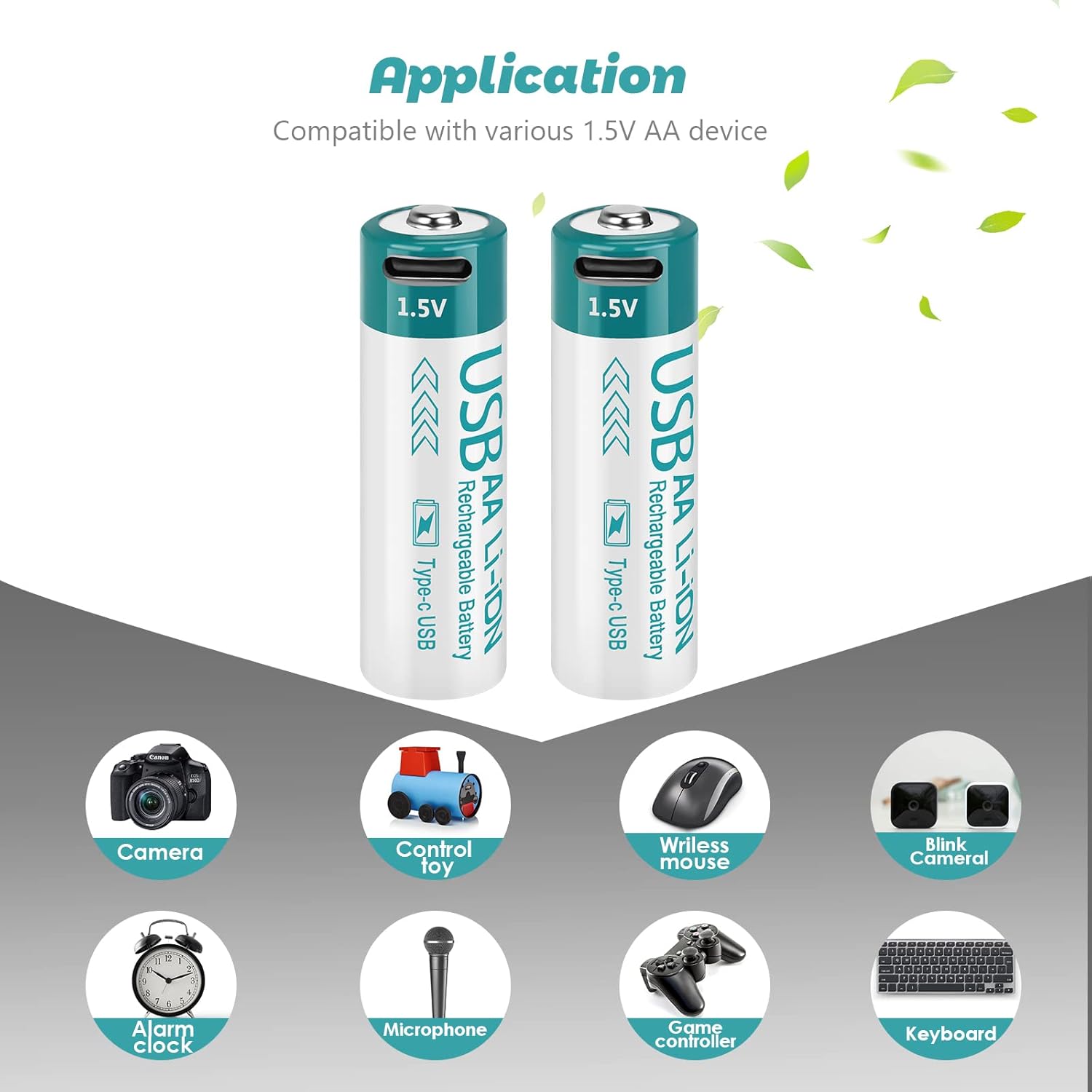 winbasic Paquete de 4 baterías de litio recargables por USB de 1.5 V, tamaño AA, de larga duración, doble A, 2600 mWh para dispositivos de oficina