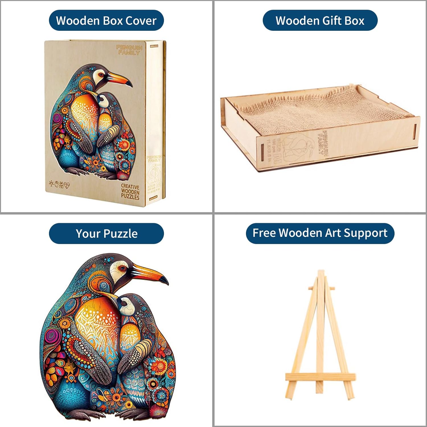 KAAYEE Rompecabezas de madera para adultos, rompecabezas de madera de pingüino avanzado de forma única para adultos, rompecabezas familiares de 23.6