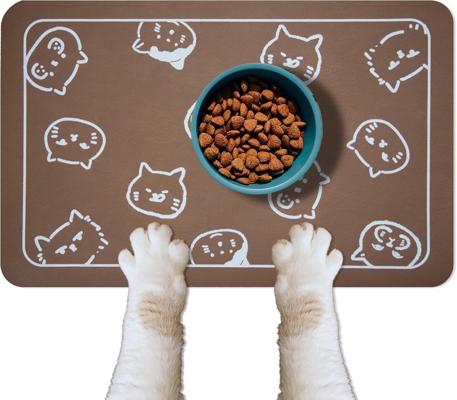 YCT Tapete de comida para perros y gatos, antideslizante, súper absorbente, 18.1 x 11.8 pulgadas, marrón