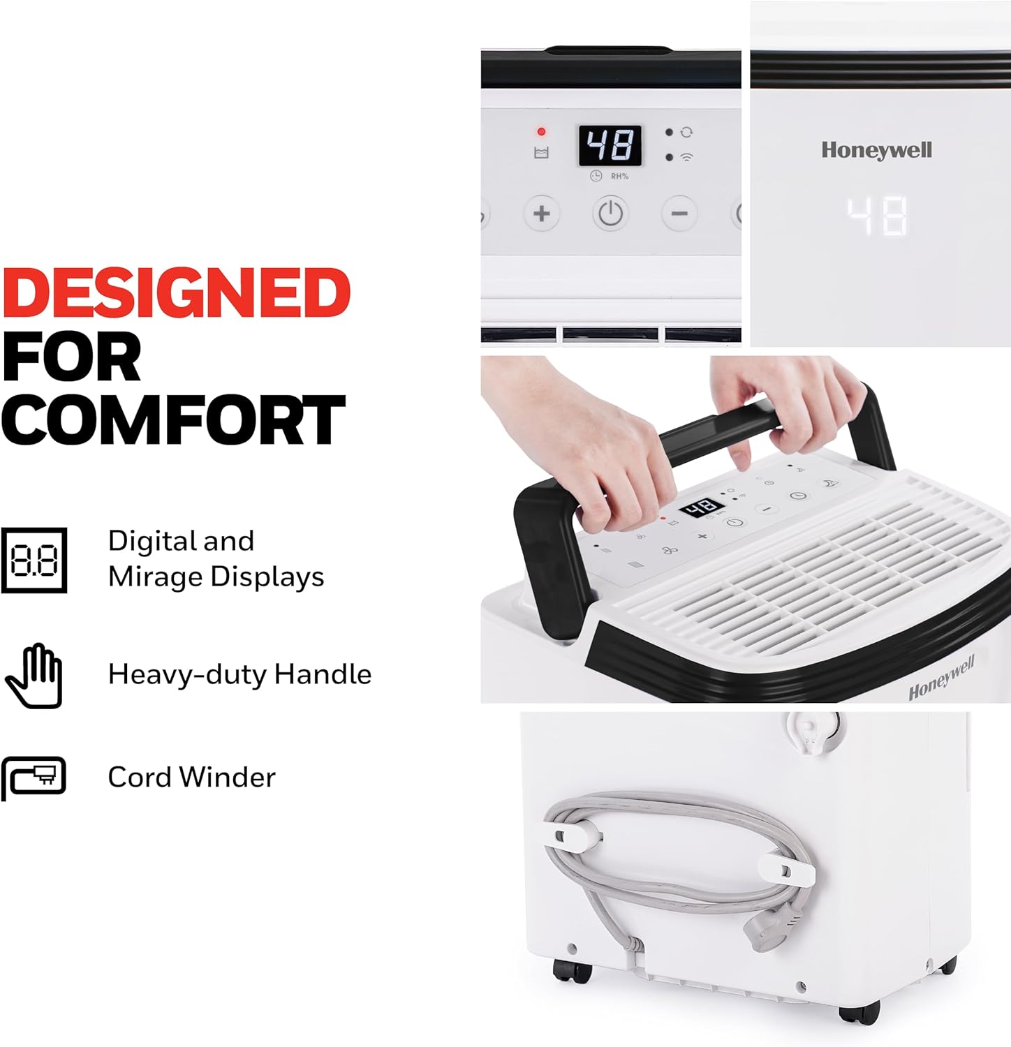 Honeywell Deshumidificador inteligente Energy Star de 4000 pies cuadrados para sótanos domésticos y habitaciones grandes, con WiFi, control de voz