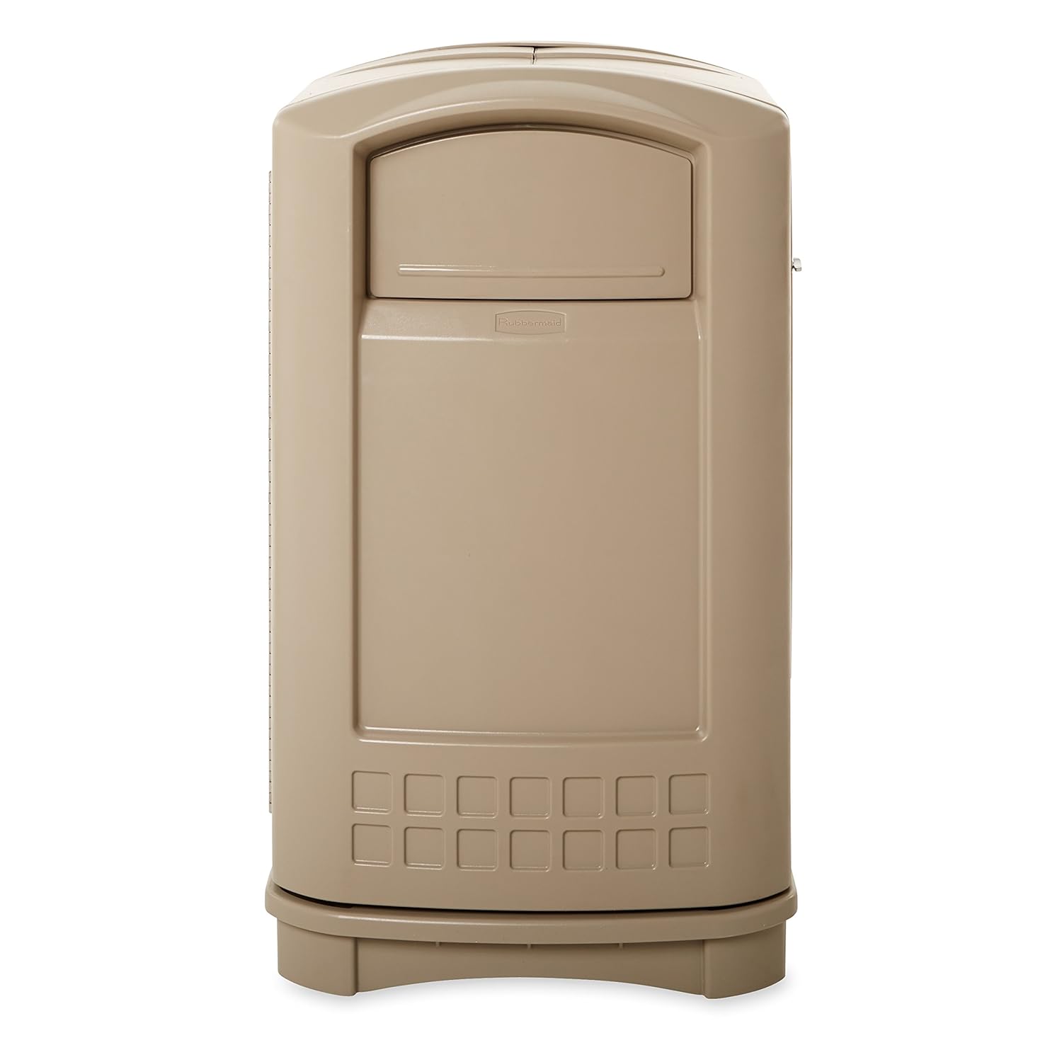 Rubbermaid Commercial Products Plaza – Papelera con puertas batientes, 50 galones, color beige, papelera grande para exteriores, para estadios,