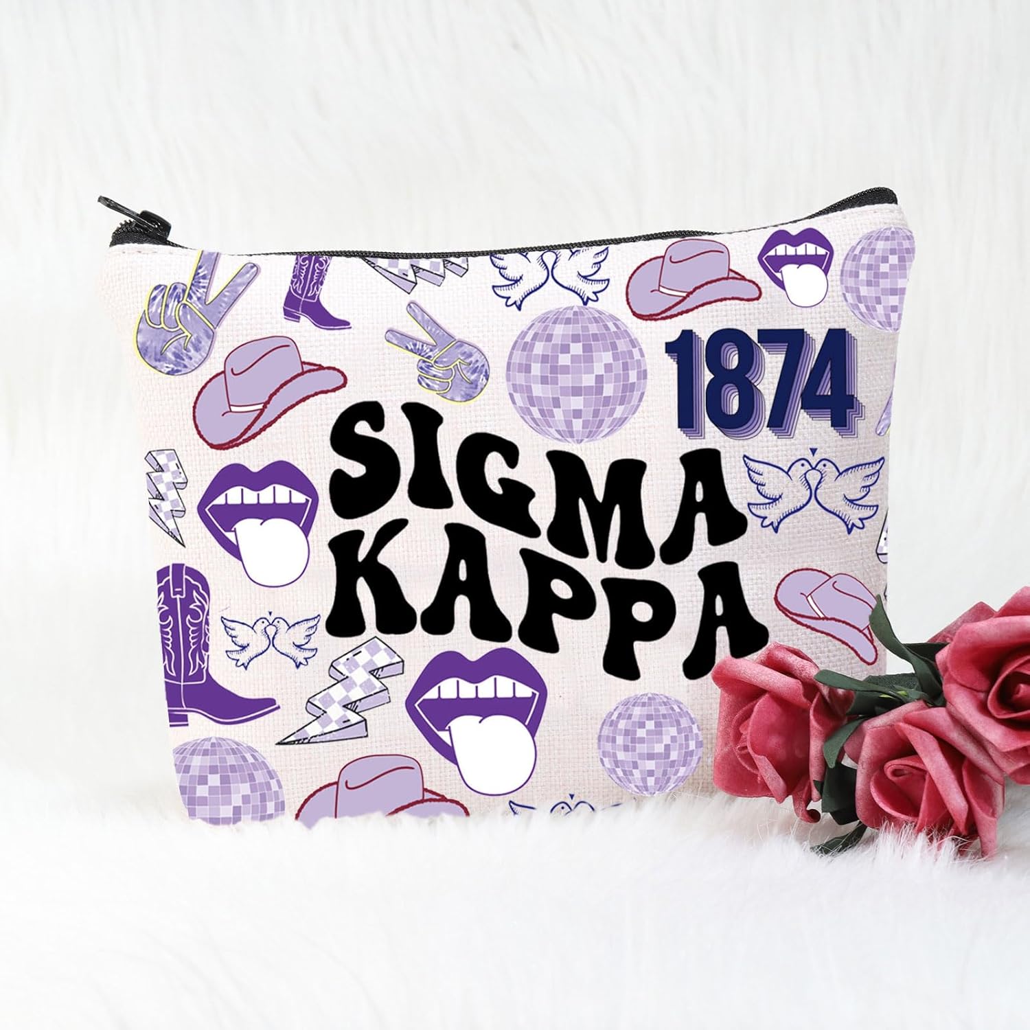 POFULL SK Parafernalia griega regalo Greek Sorority Cosmetic Bag para mujeres y niñas, Bolsa de cosméticos SIGMA K-APPA