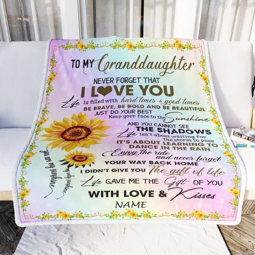 CenturyTee Manta personalizada con texto en inglés To My Granddaughter from Grandma Grandpa Sunflower Never Forget That I Love You, manta de forro