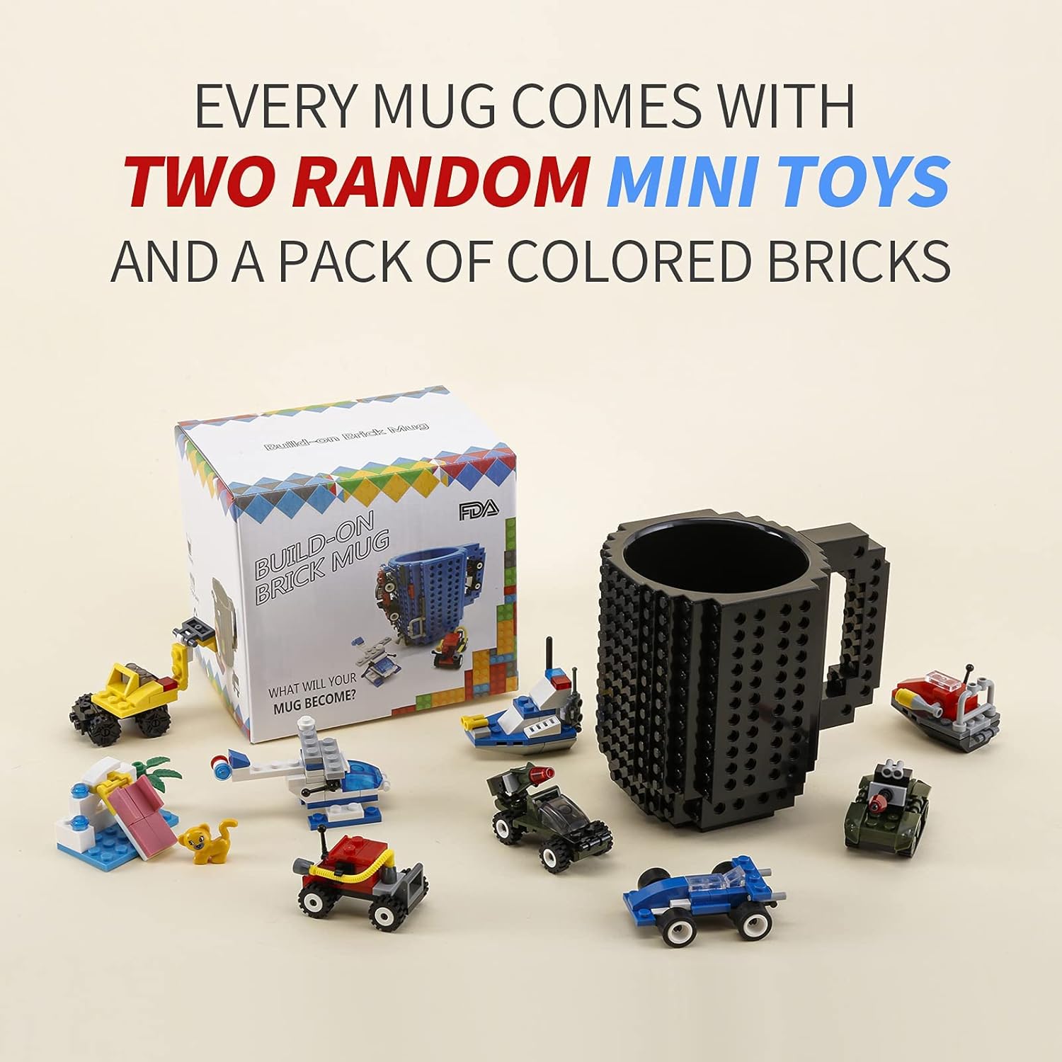 Taza de café con diseño exclusivo de bloques de ladrillos incorporados, compatible con Lego idea de regalo para día de San Valentín, cumpleaños,