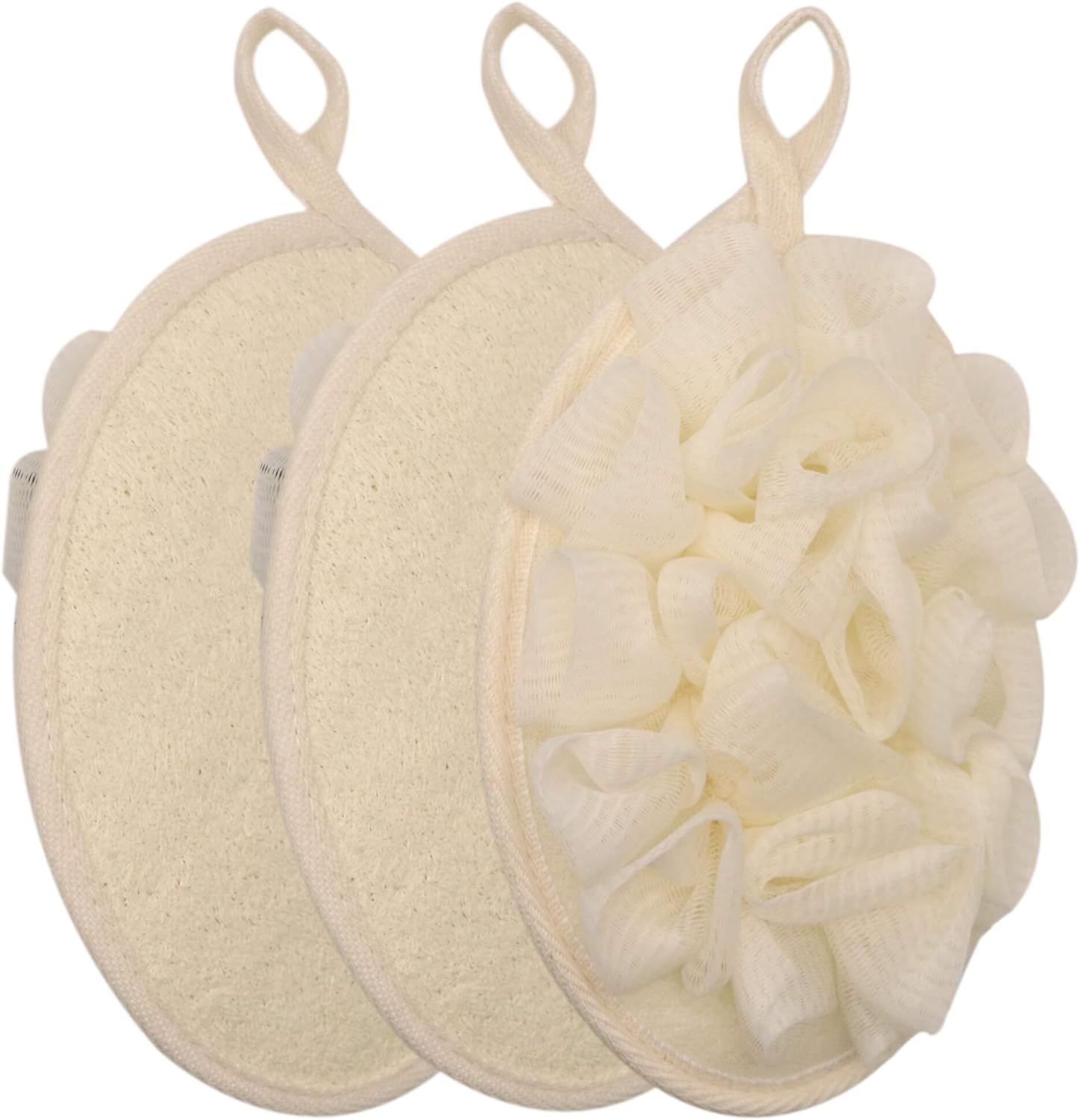 Massgiik Almohadillas de esponja exfoliante (paquete de 3), almohadillas grandes de 5 x 7 pulgadas de doble cara con esponja de malla y lufa