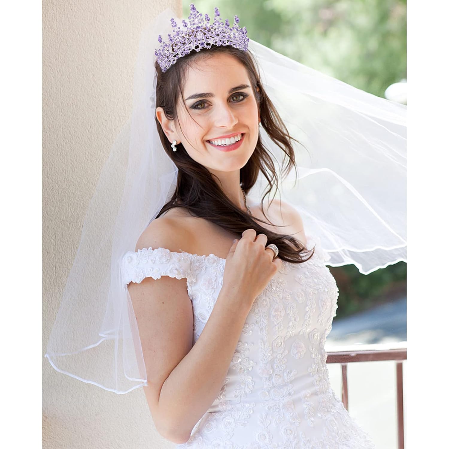 Tiaras y corona de cristal morado con peine, coronas de reina real para mujer, corona de princesa de cumpleaños para mujeres y niñas, corona de boda