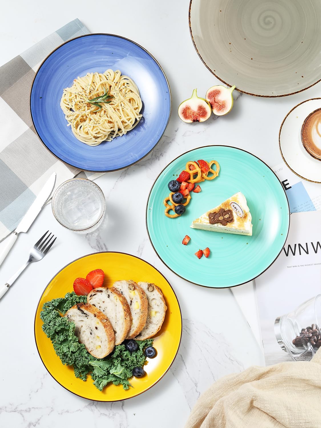 Yedio Juego de 6 platos de cerámica de porcelana de 8.9 pulgadas para ensalada, postre, aperitivo, pasta, platos de cocina, microondas, horno, aptos