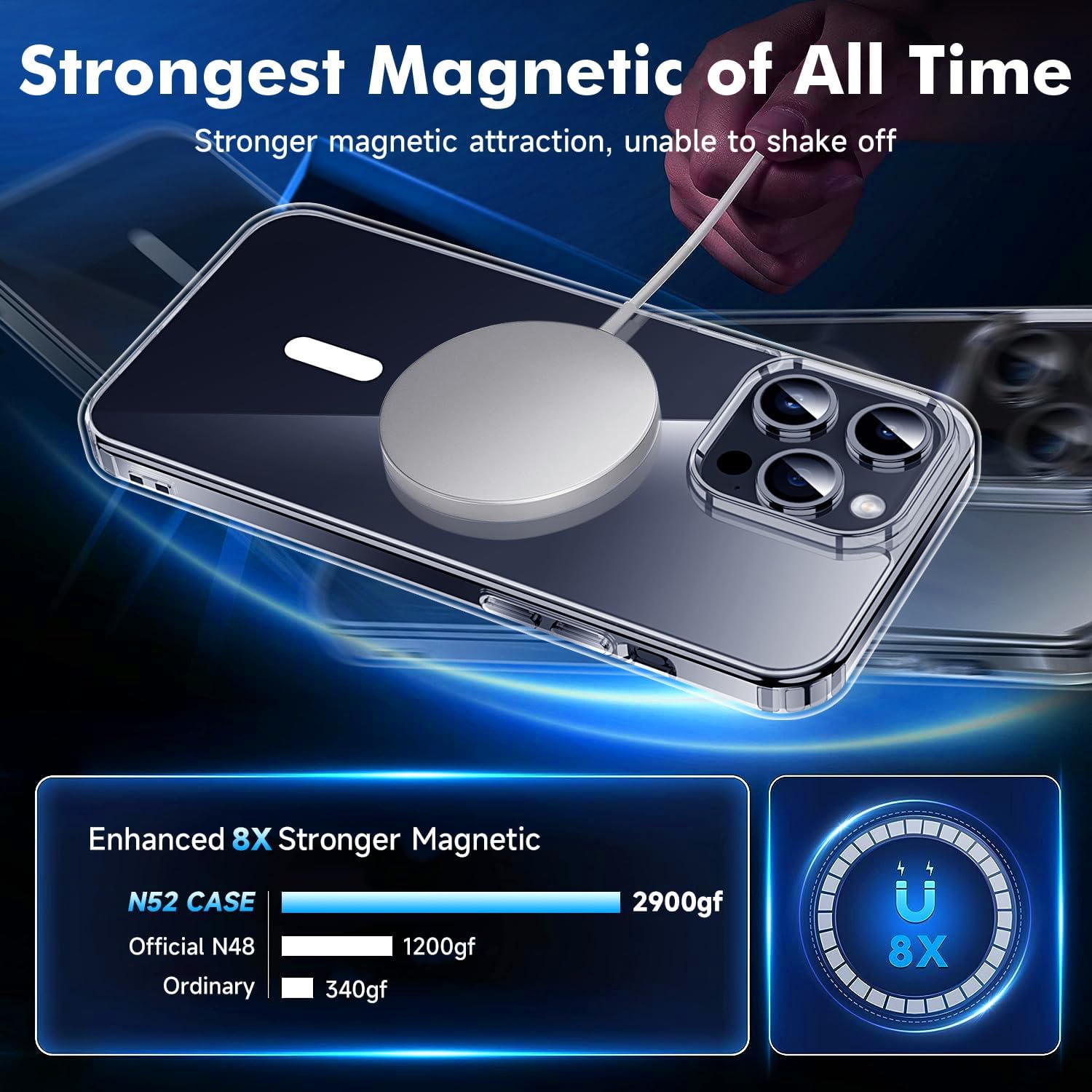 Funda magnética transparente para iPhone 15 Pro Max, funda para iPhone 15 Pro Max no amarilla con protector de pantalla + protector de lente de