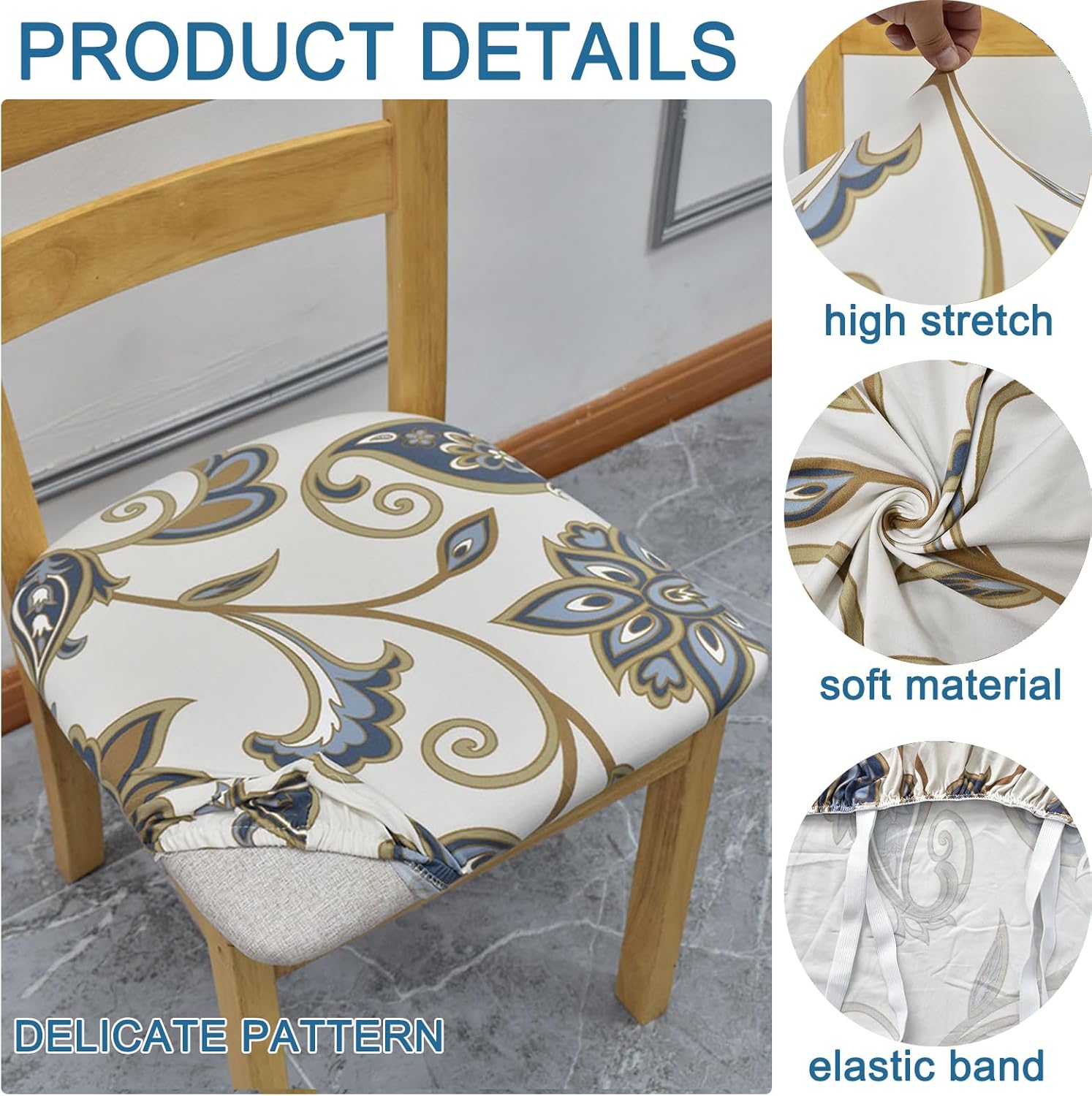 HAOYONG Funda de asiento impermeable para silla de comedor, fundas para sillas de cocina, fundas de TPU impermeables con estampado de poliuretano