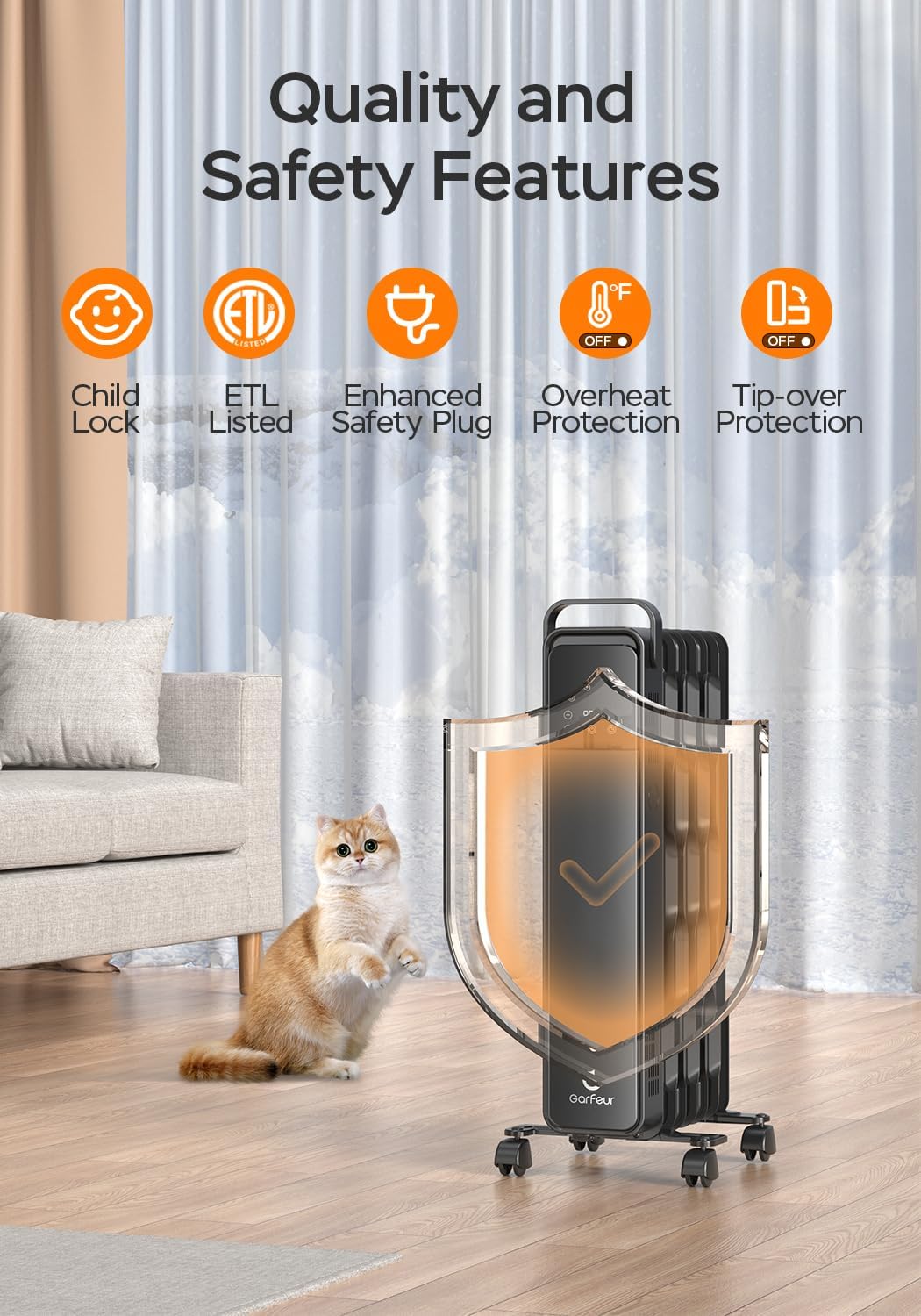 Calentador de radiador, calentador lleno de aceite de 1500 W, temporizador de 24 horas, termostato ajustable, silencioso, calentador eléctrico