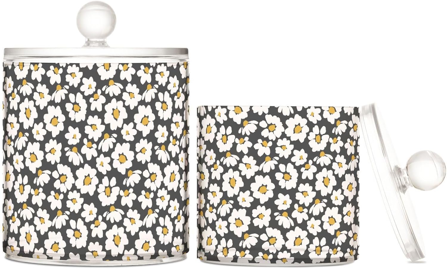 Daisy Flowers Jars with Lids Small Jars Bathroom Storage Containers Canisters Cotton Round Holder for Dorm Room Essentials for College Students Girls