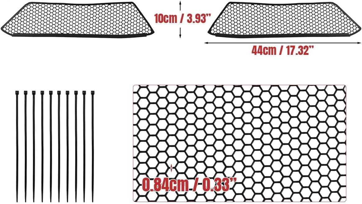 BILLFARO 2 protectores interiores de rejilla frontal de malla frontal, rejilla de radiador de panal de abeja de aluminio, parachoques de malla para