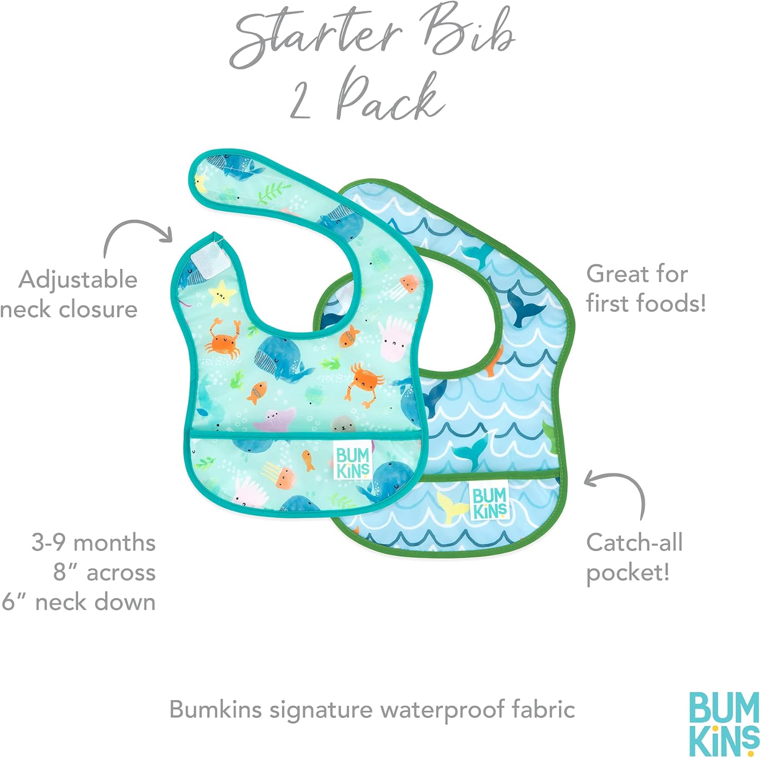 Babero impermeable Bumkins, paquete de 2 unidades