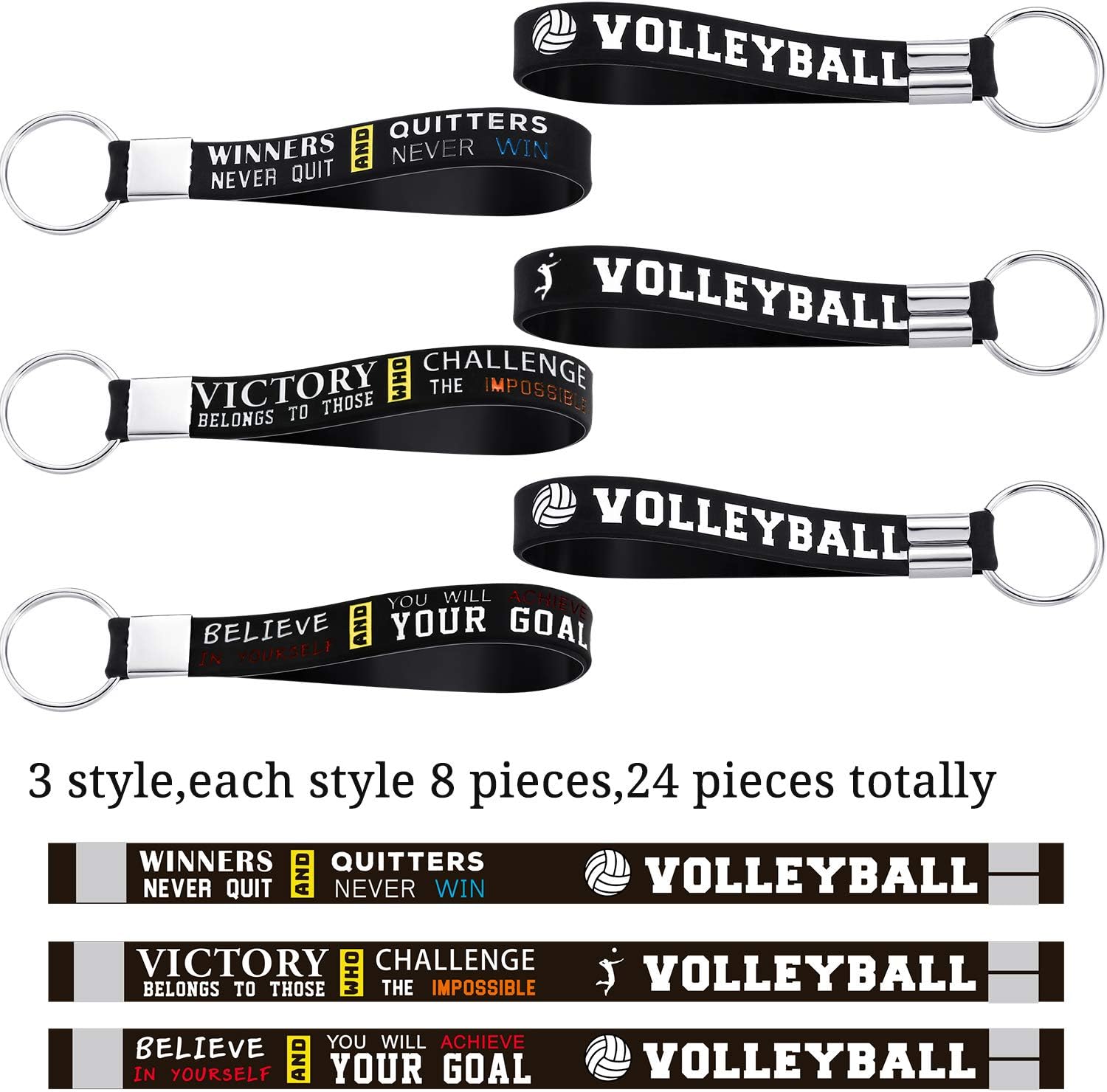 Hicarer 24 llaveros de silicona para voleibol, con citas motivacionales, para fiestas deportivas, regalos de voleibol, Negro –