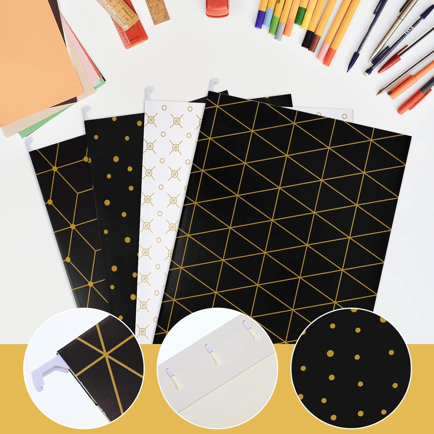 Paquete de 24 carpetas colgantes tamaño carta, pestañas ajustables de corte 15, bonitas carpetas decorativas para suministros de oficina, escuela,