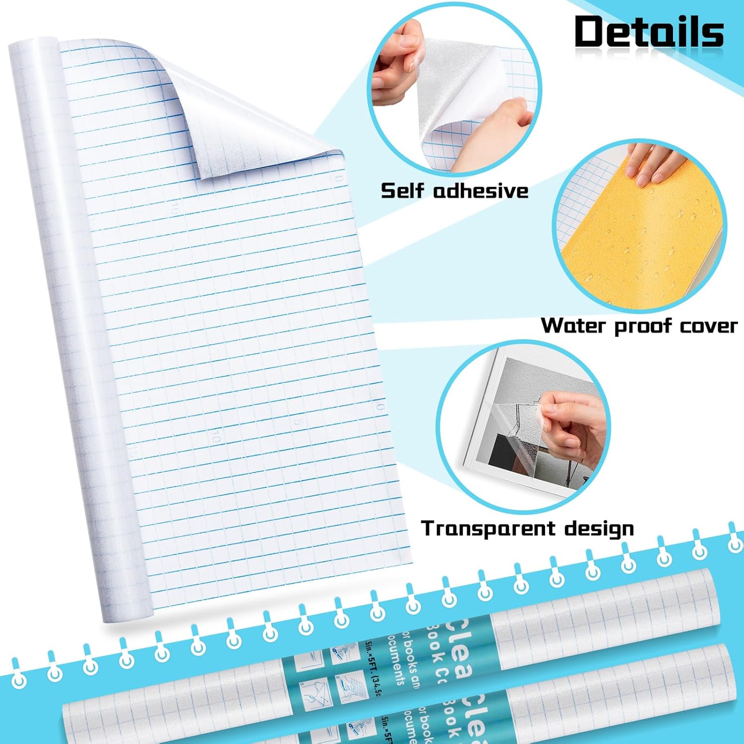 6 rollos de cubierta autoadhesiva mate para libros, revestimiento protector transparente para libros, hojas adhesivas transparentes para libros de