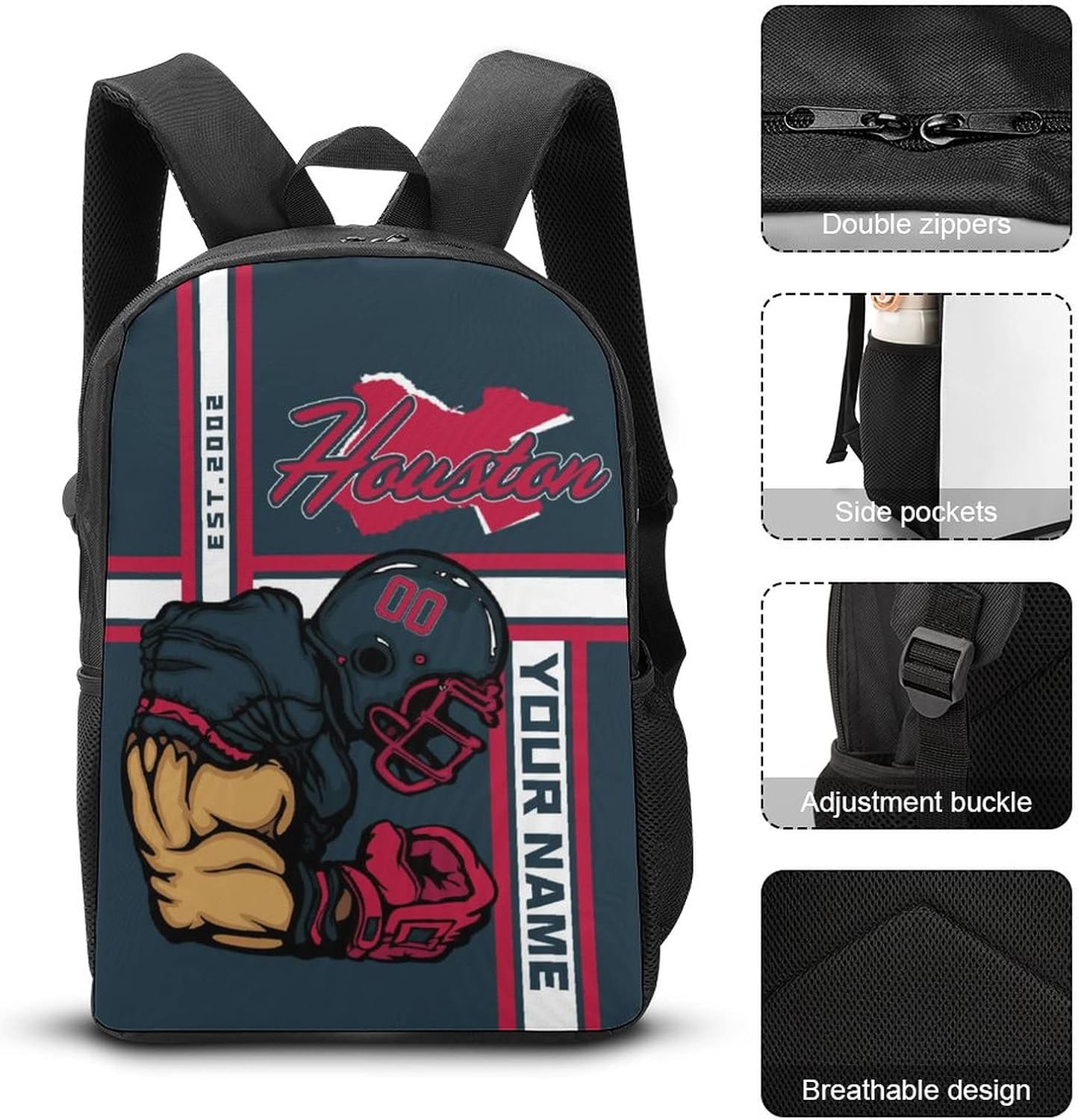 Mochila de hombro personalizada con cualquier número de nombre, 17 pulgadas, gran capacidad, bolsa para computadora portátil, bolsa de libros,