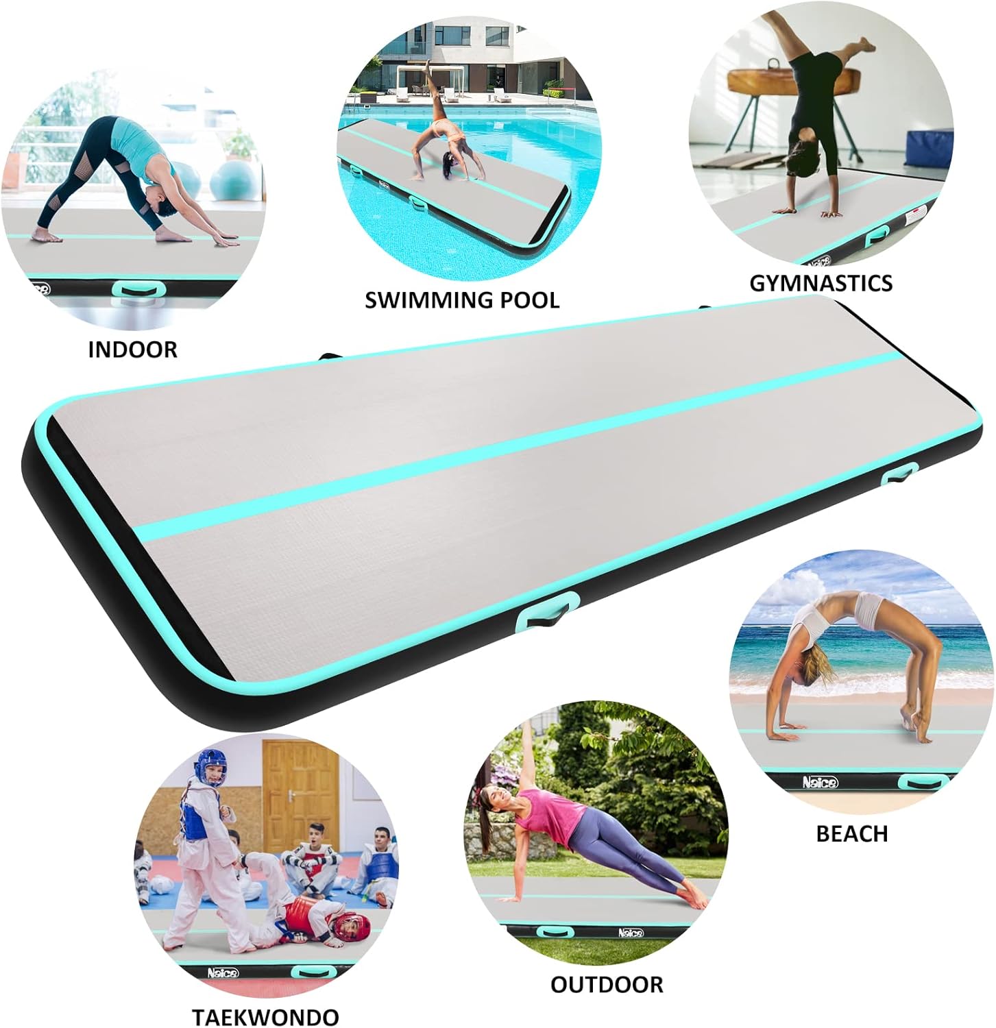 Colchoneta inflable de gimnasia de aire, tapete de entrenamiento de 10131620 pies, 48 pulgadas de grosor, con bomba de aire eléctrica para uso en
