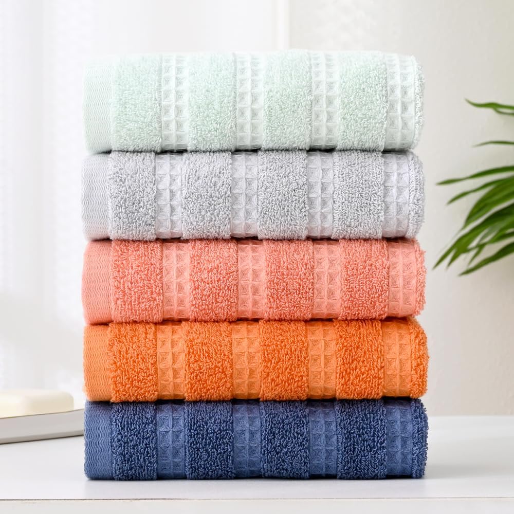 Toallas de mano azul marino, 100% algodón, tejido a rayas, de secado rápido, toallas de cocina ultra absorbentes y ligeras para baño (2 piezas,