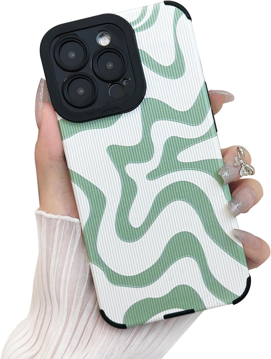 Funda diseñada para iPhone 13, piel sintética suave TPU y bonito arte ondulado pintado para mujeres y niñas, protector delgado a prueba de golpes,