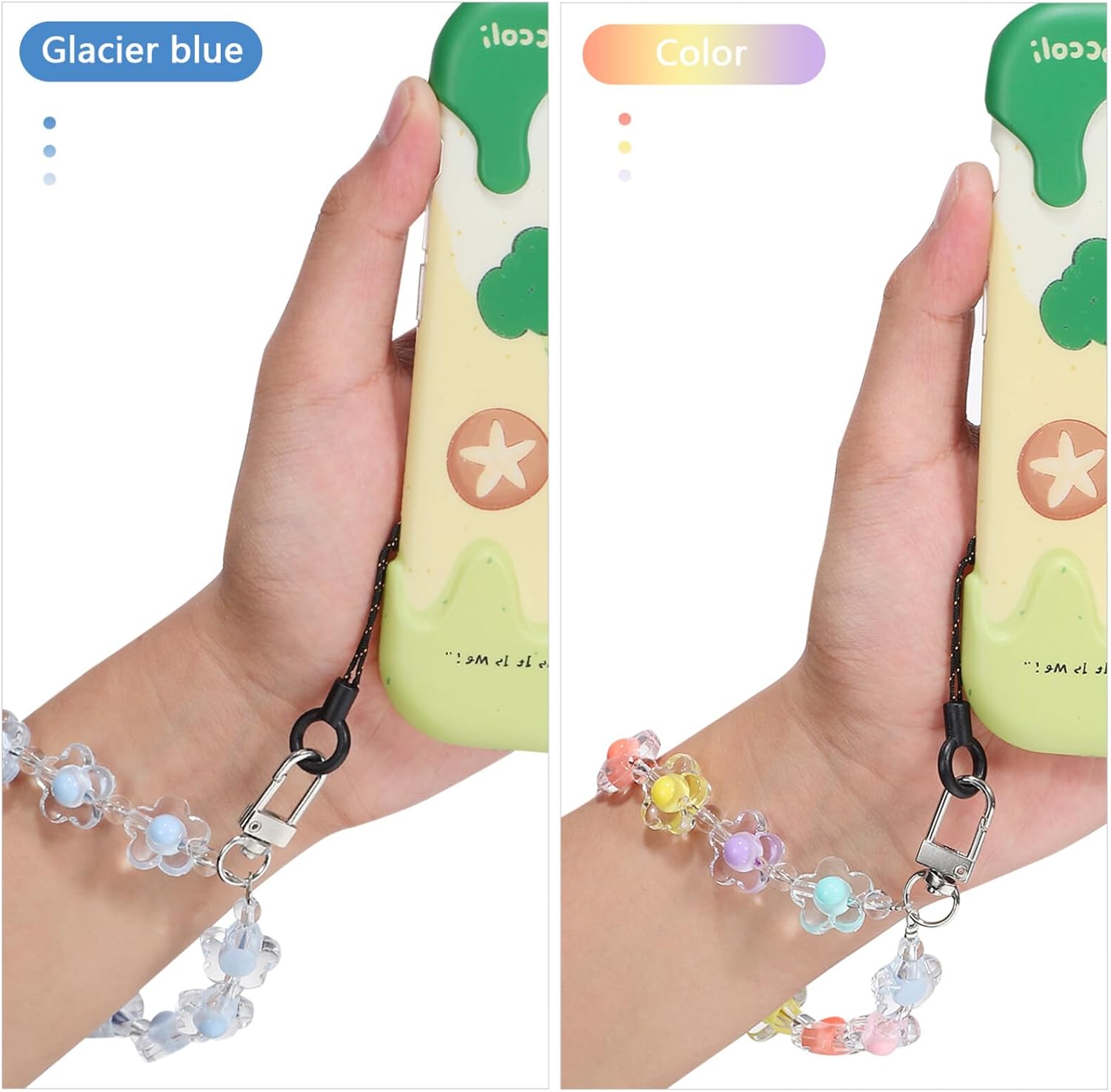 UKCOCO 2 correas de muñeca con cuentas para teléfono, bonitos dijes de flores para teléfono, llavero antipérdida para mujeres y niñas, Acrílico, No