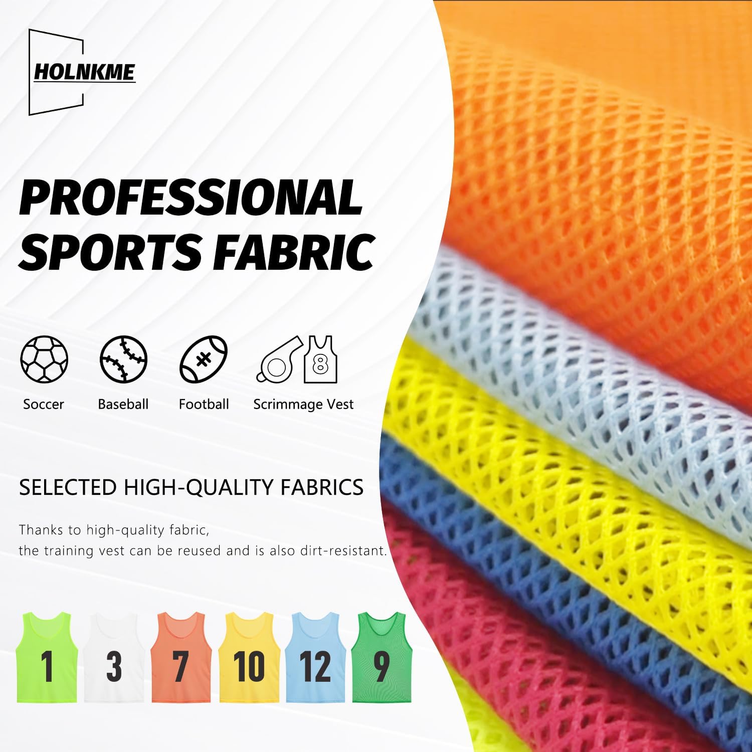 Holnkme Numbered Soccer Pinnies Scrimmage – Chaleco deportivo para entrenamiento en equipo, chaleco de práctica para adultos y jóvenes (12 piezas)