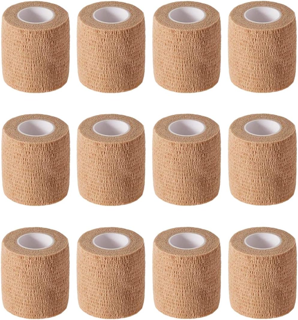 Paquete de 12 cintas autoadhesivas de 2 pulgadas x 5 yardas para primeros auxilios, deportes, muñeca, tobillo (colores de piel)