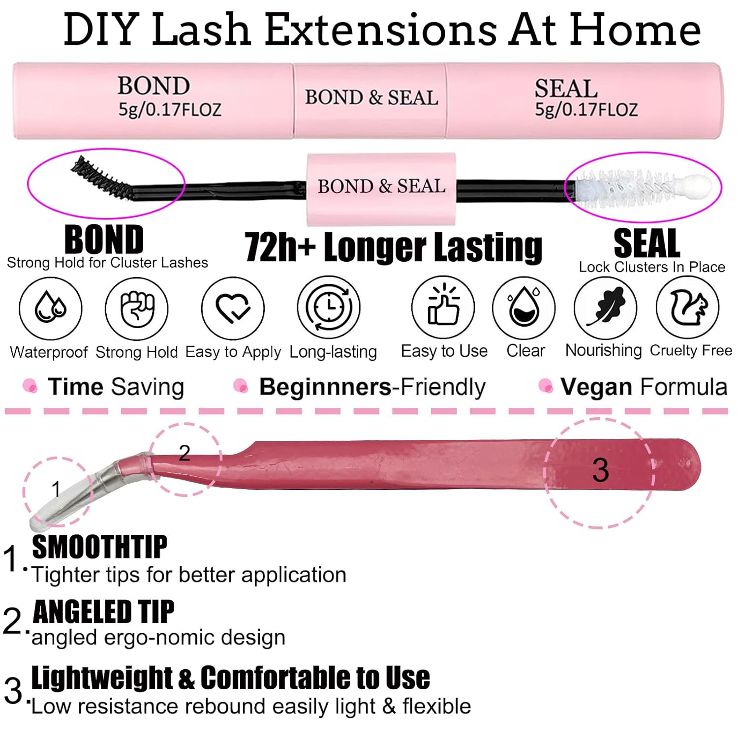 TIMELABS – Kit de extensiones de pestañas individuales, 280 unidades, mezcla de racimos 40D, 50D, 0.47-0.630 pulgadas, con unión de pestañas, sello