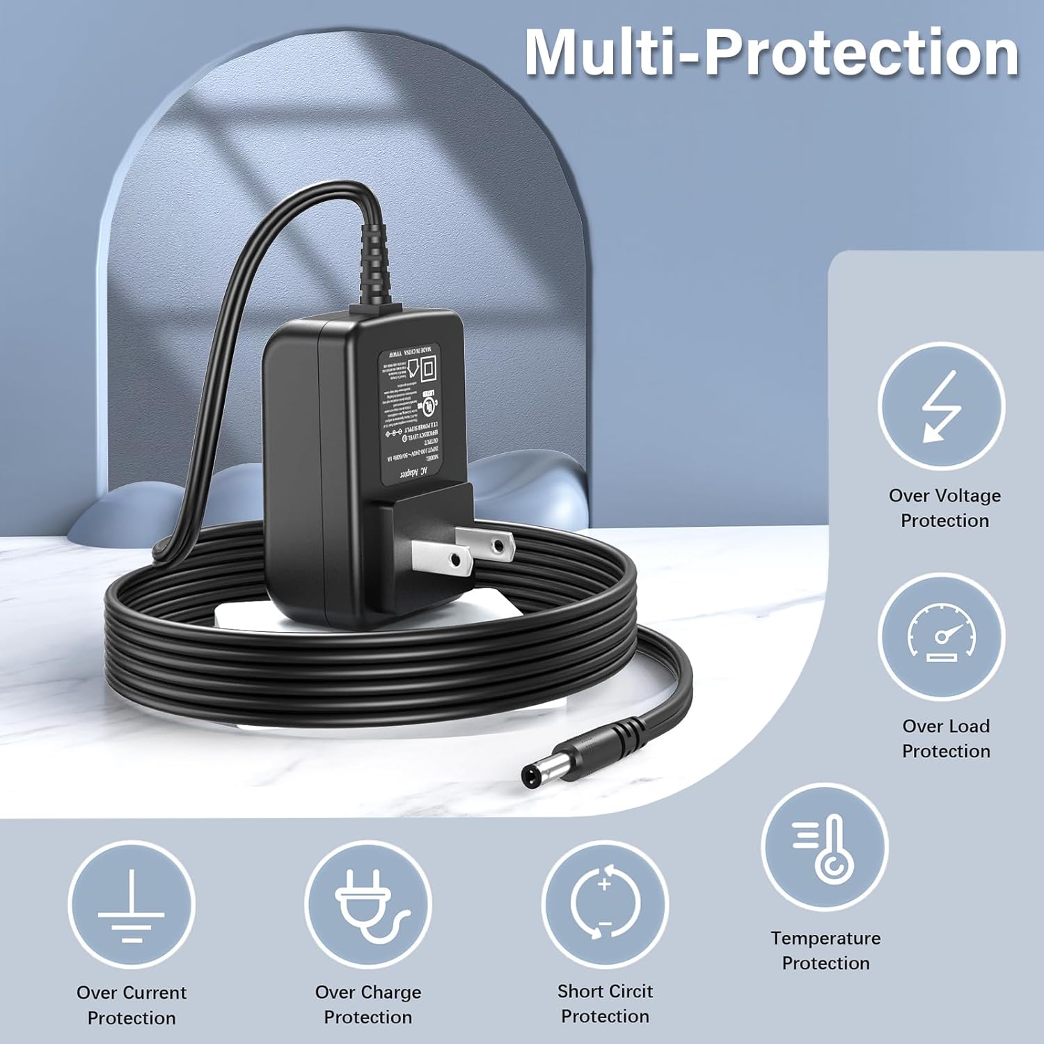 Cable de alimentación con certificación UL para Sun Joe 24V-MJ14C 24VMJ14C 24VCHRG-AC 24VCHRG-AC 24VCHRGAC cargador de repuesto adaptador de CA para