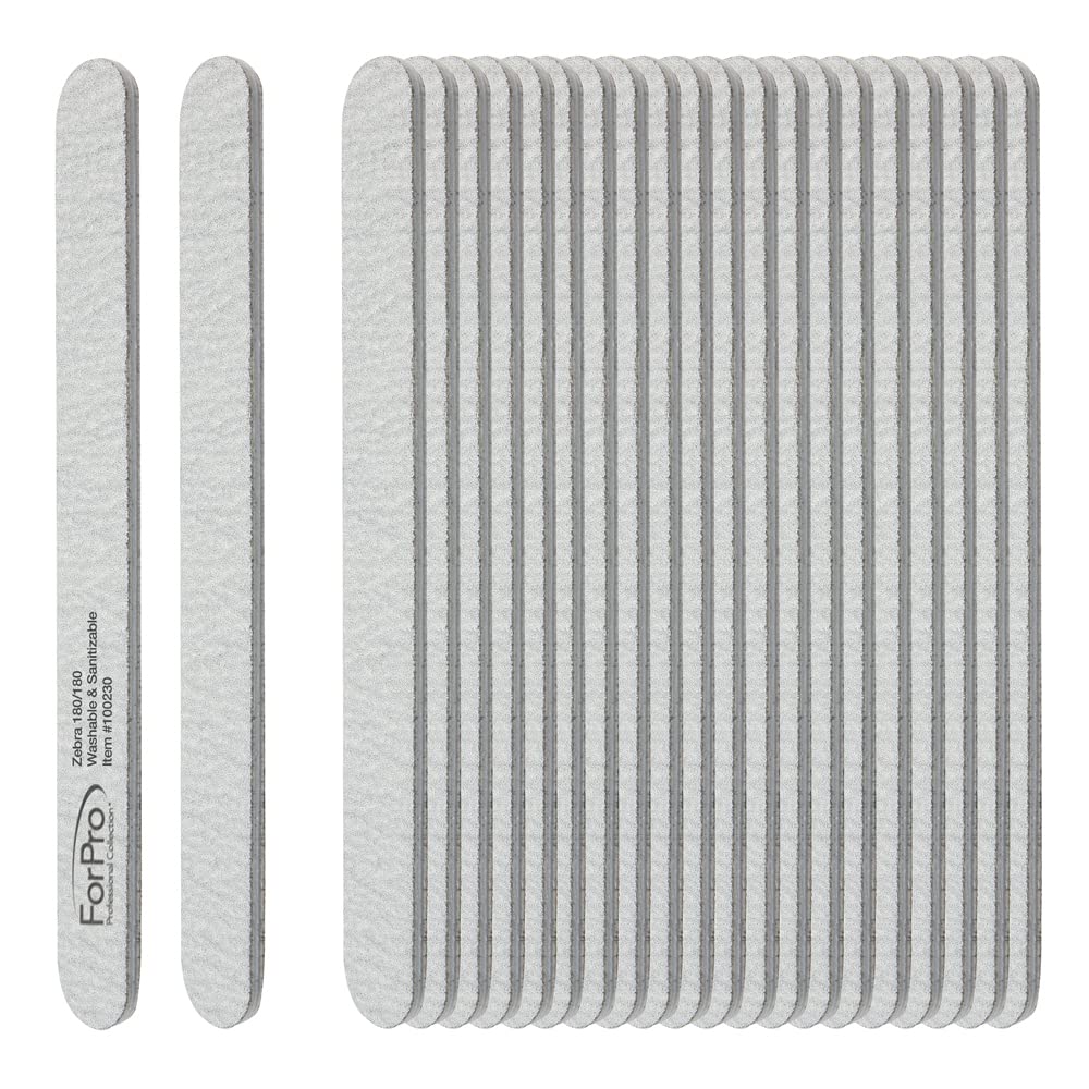 ForPro Professional Collection Zebra – Tabla de espuma, grano 180180, lima de uñas de manicura de doble cara, 7 pulgadas de largo x 0.75 pulgadas de