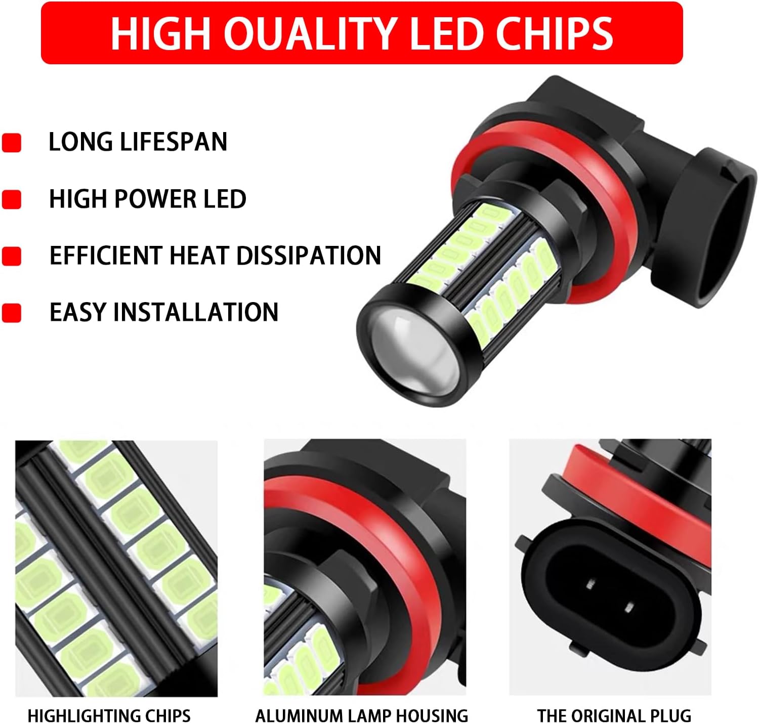 qboonpt Bombillas LED H11 antiniebla para faros delanteros, 6500 K, xenón azul, 2800 lúmenes, bombilla de luz diurna súper brillante, 5730 chips de