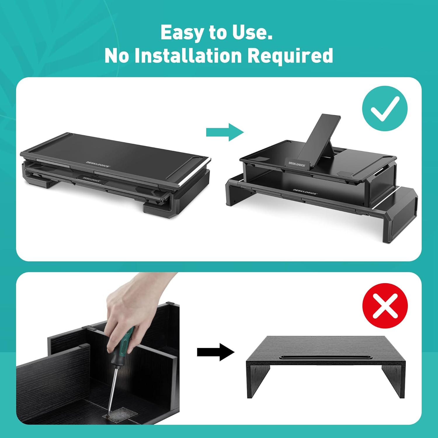 Soporte elevador doble para monitor de computadora con cajón para teléfono, elevador plegable ajustable para monitor de PC para escritorio,