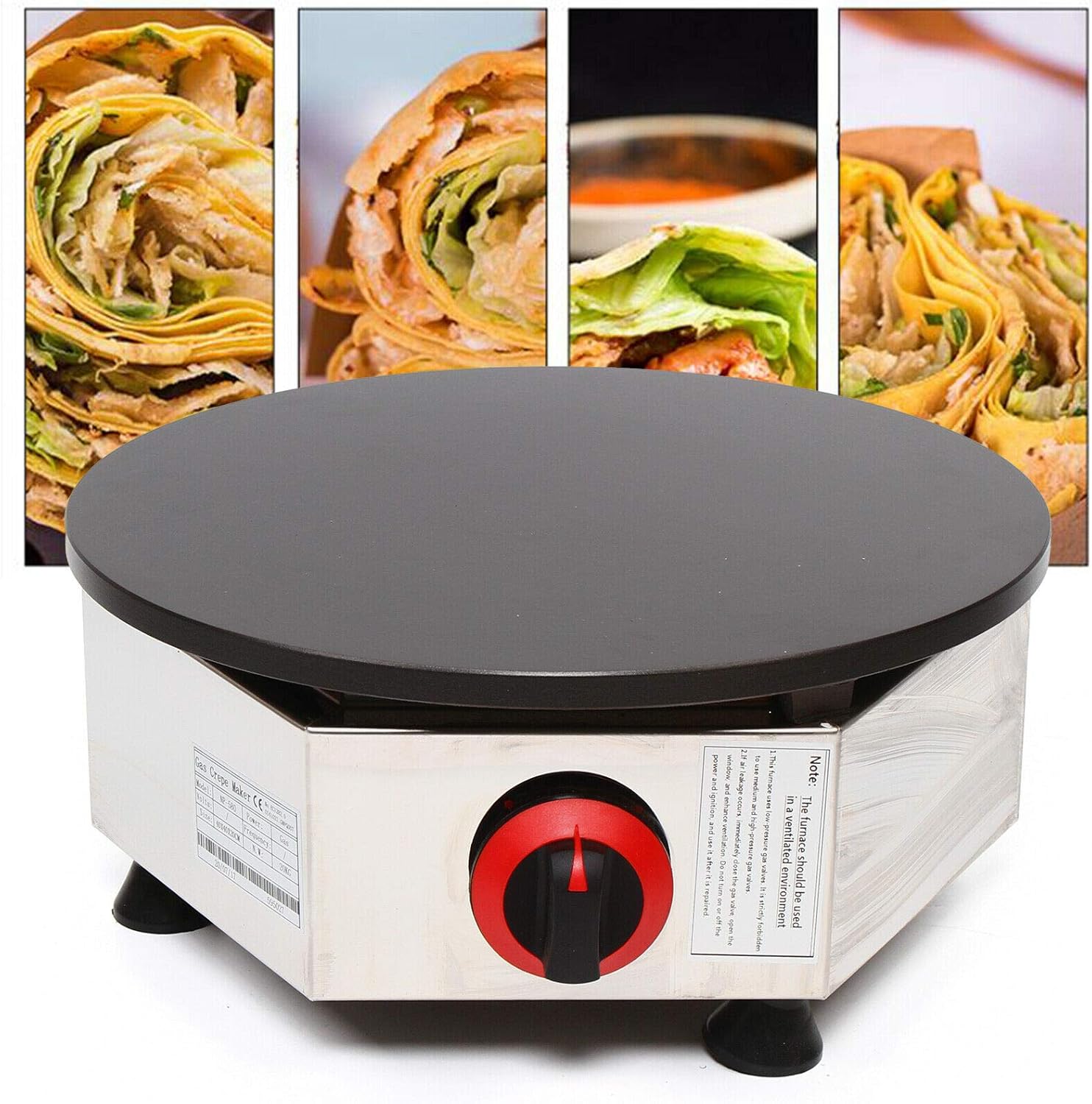 Máquina comercial para hacer crepas de gas, control de temperatura ajustable, mini máquina de panqueques de acero inoxidable, plancha de encimera de