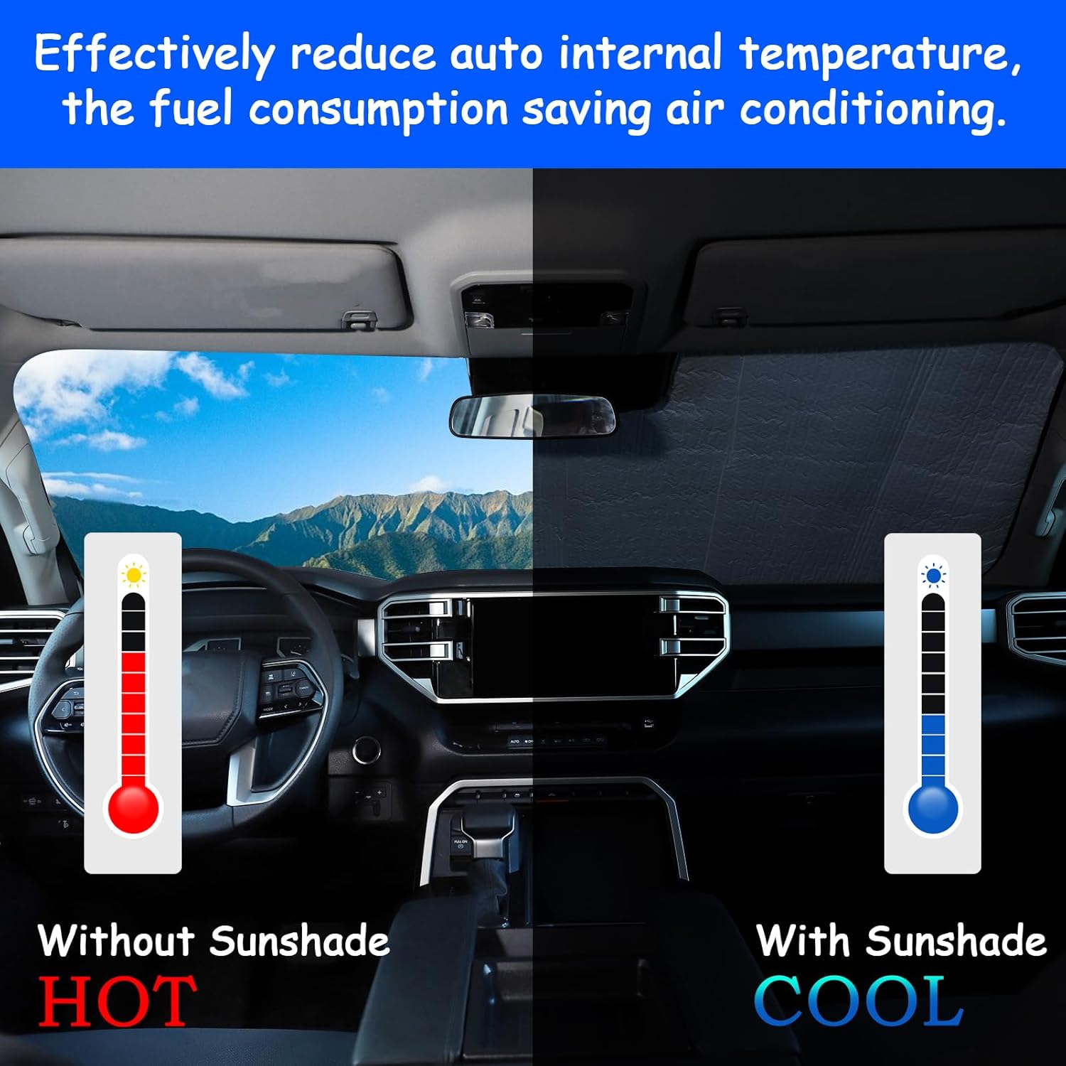 Parasol para parabrisas compatible con Toyota TundraSequoia 2022+, parasol plegable para ventana delantera, viseras de protección solar automática