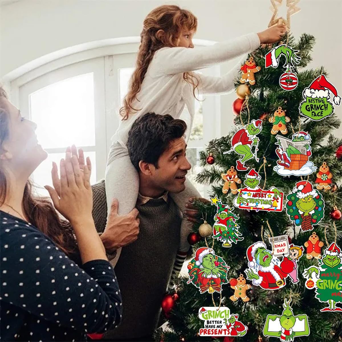 24 piezas de decoración de árbol de Navidad de Grinch, adorno colgante para árbol de Navidad, monstruo verde, decoraciones de Navidad, decoración de