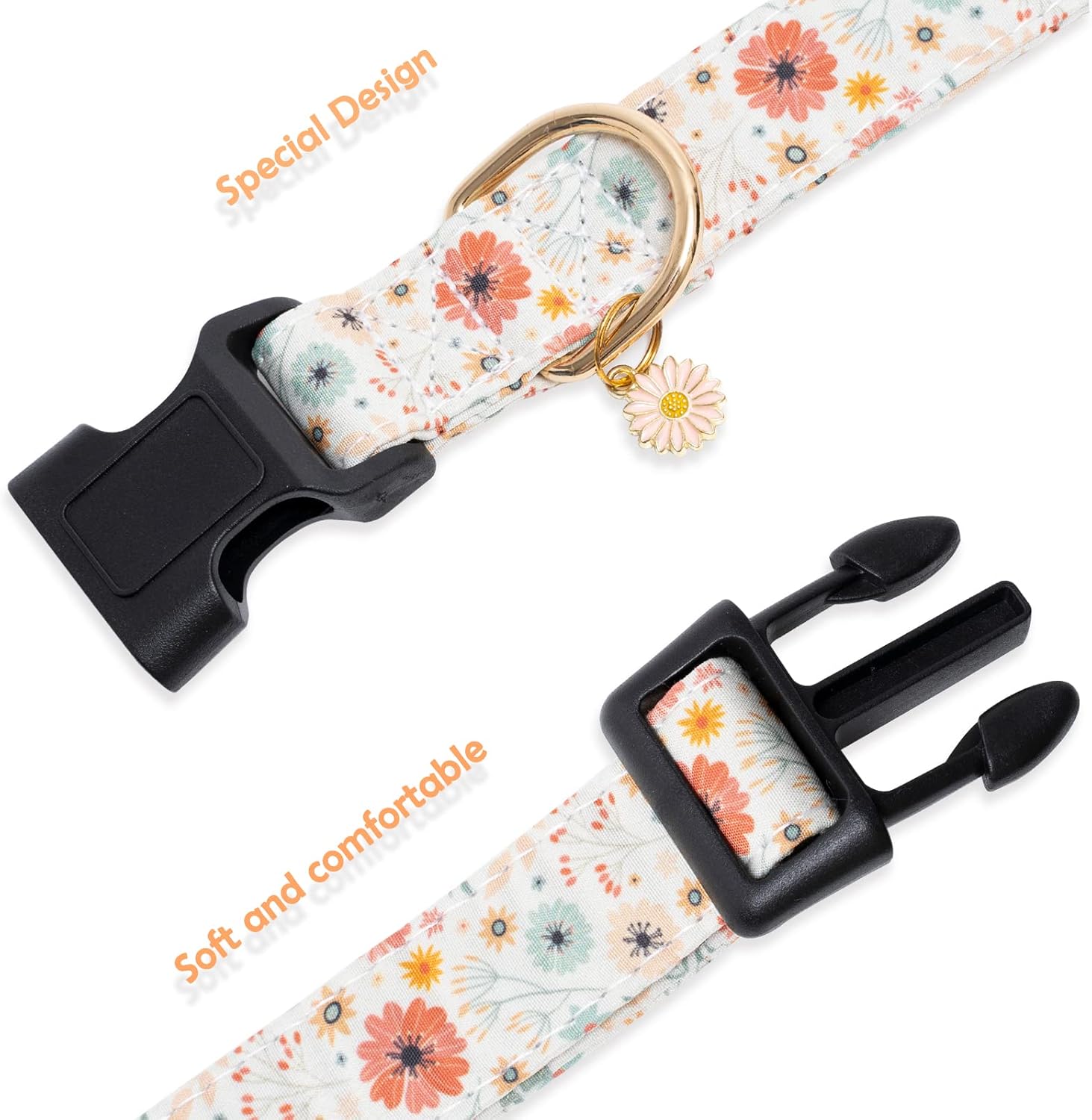 Faygarsle Collar de algodón para perros de diseño de flores, para hembras pequeñas, medianas y grandes, con dijes de flores, XS