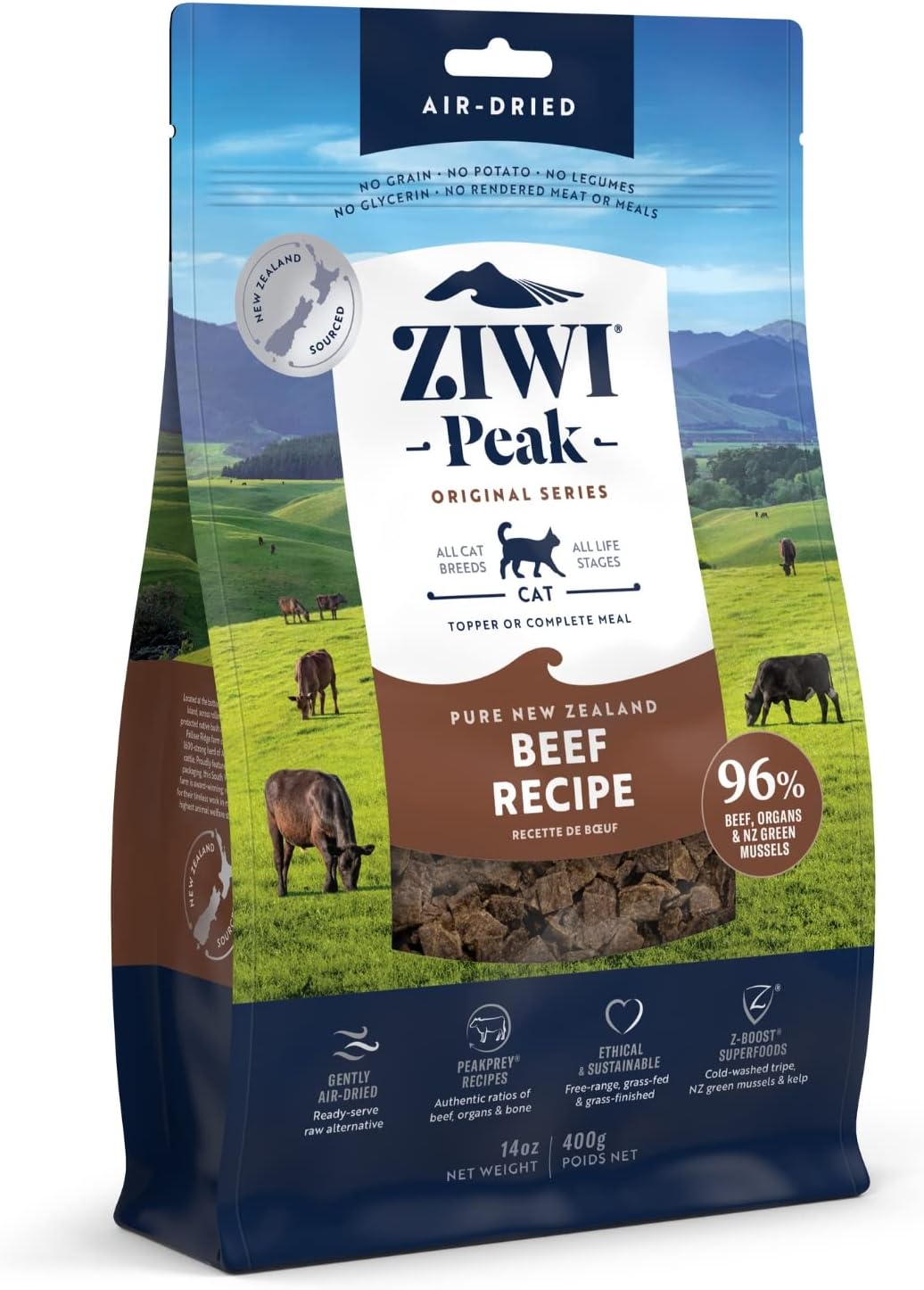 ZIWI Peak Alimento para gatos secado al aire, totalmente natural, alto en proteínas, sin granos e ingredientes limitados con superalimentos (carne