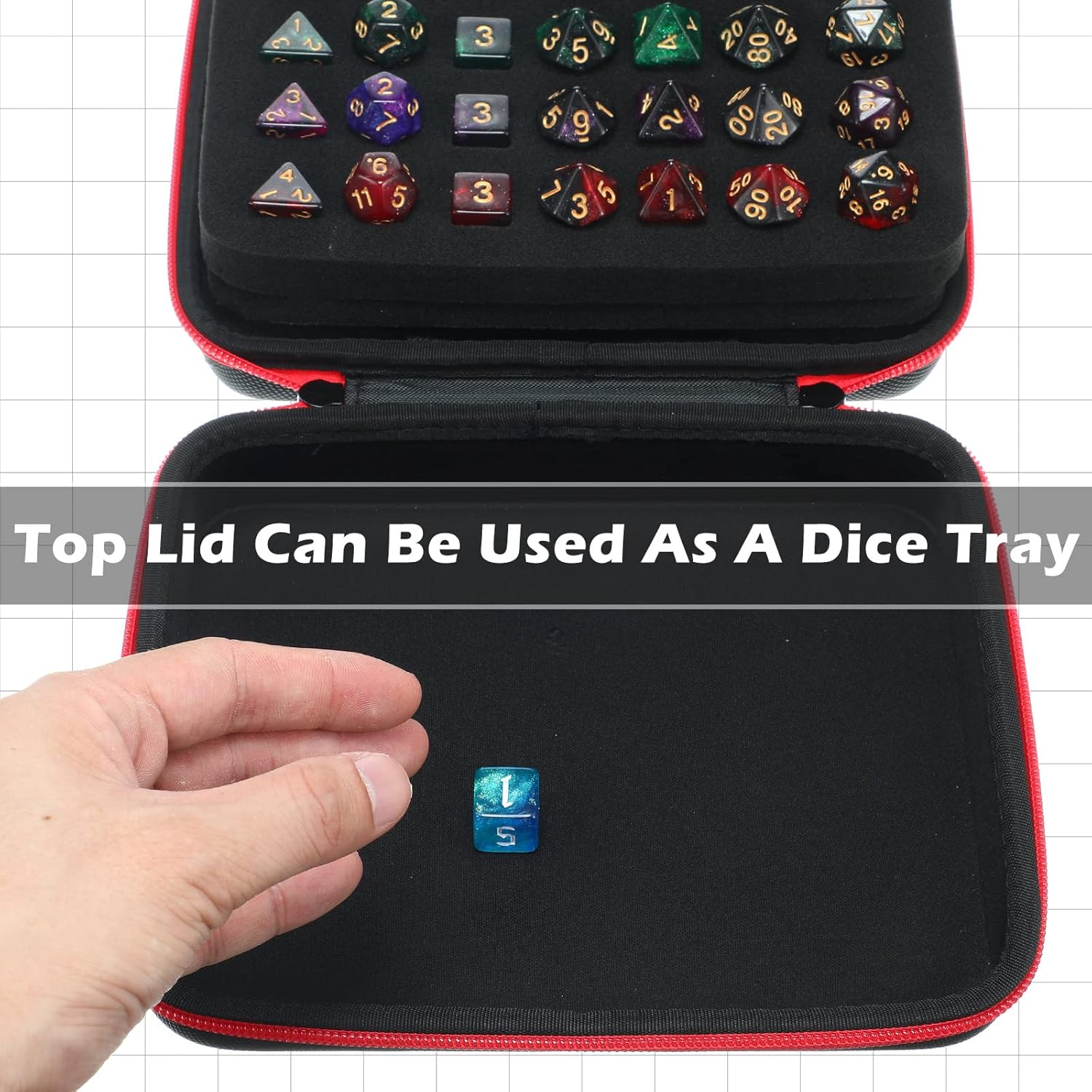 Estuche para dados con bandeja ranurada extraíble para almacenamiento de dados, compatible con juegos de rol DND y otros juegos de mesa, con
