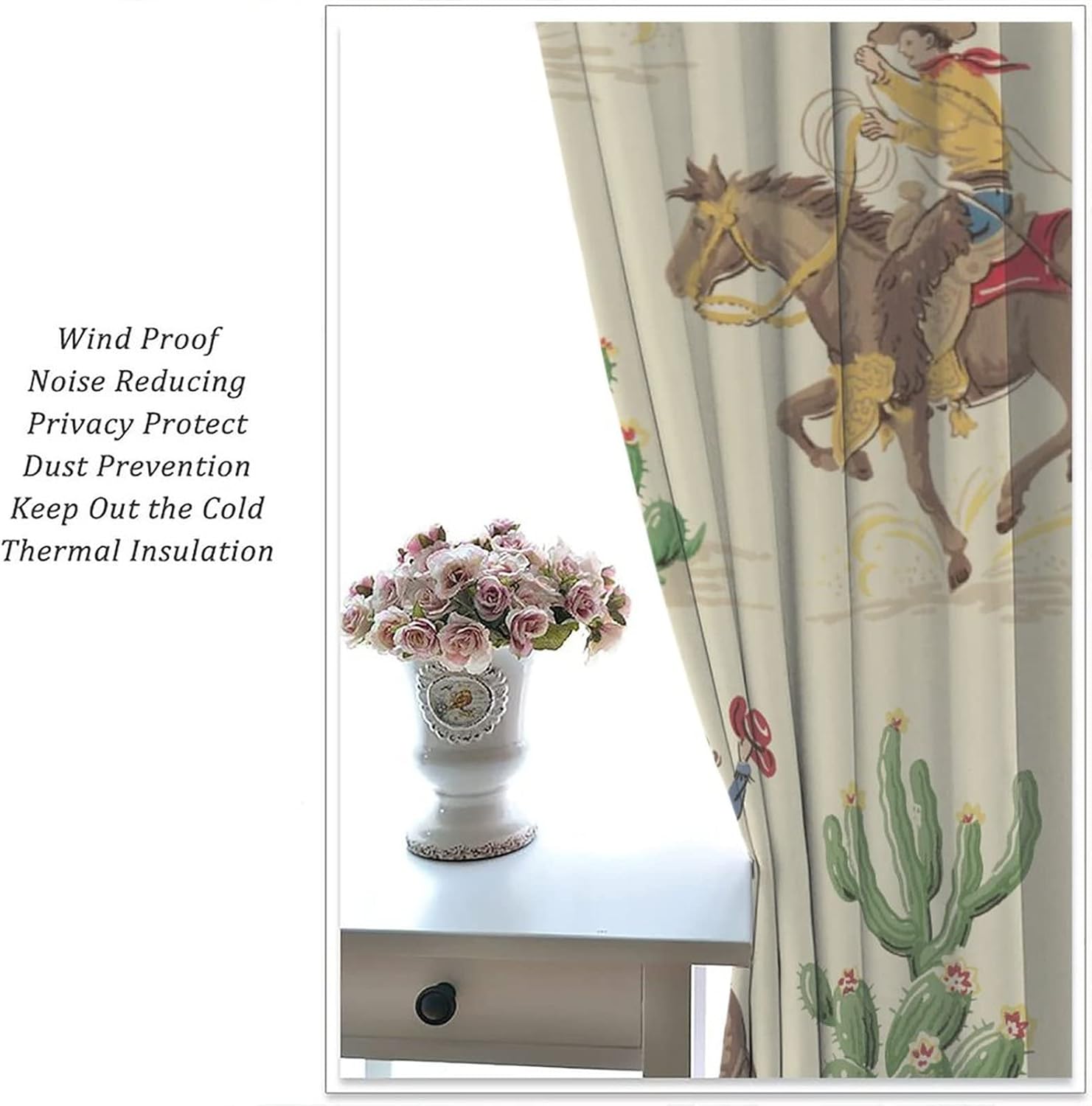 Cortina opaca de vaquero para ventana, estilo retro, del desierto occidental, para ventana, equitación, caballo, águila india, para dormitorio, sala