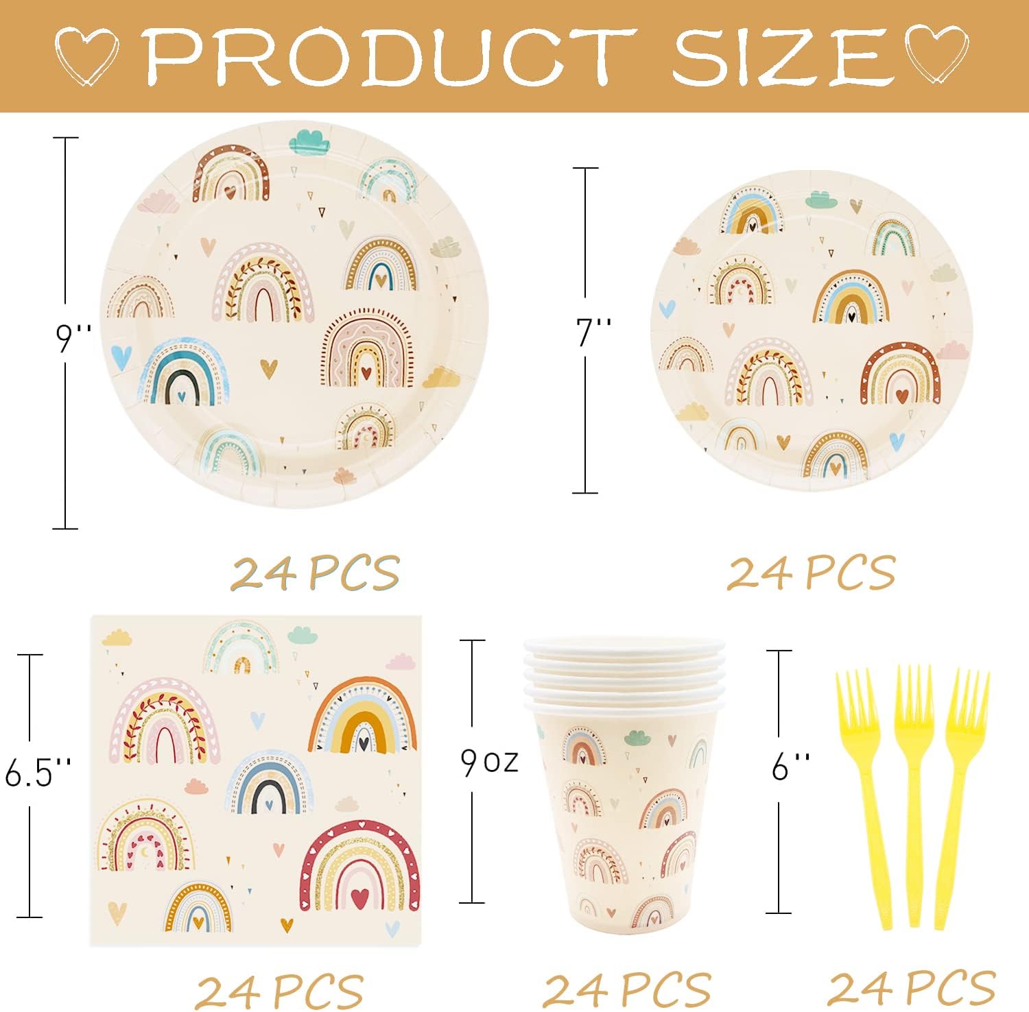 Suministros de fiesta de arco iris bohemio, juego de vajilla bohemia para baby shower, incluye platos de papel, servilletas, tazas, tenedores para