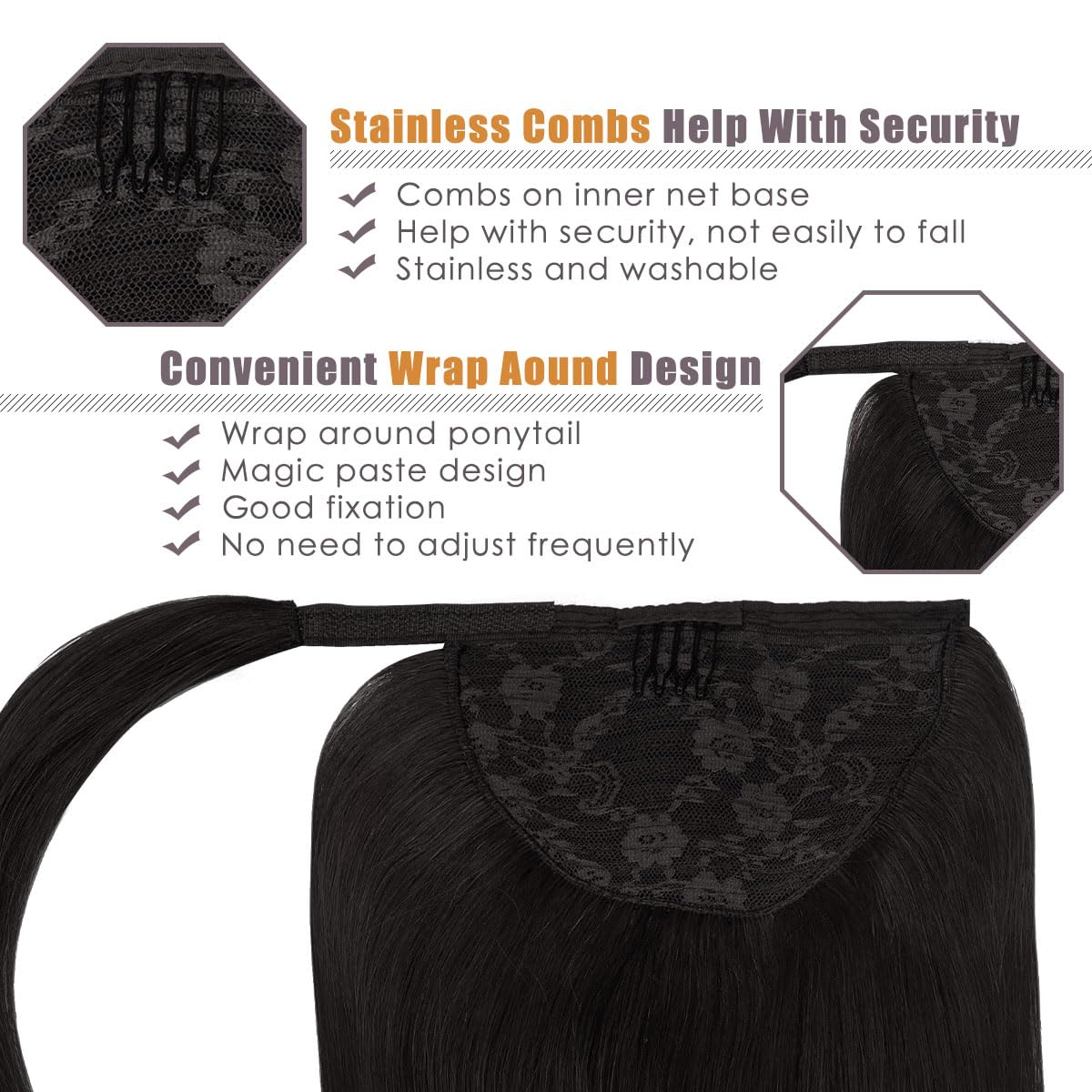 Lacer Extensiones de cabello humano real, color negro natural, 22 pulgadas, extensiones de cabello humano Remy, 22 pulgadas, extensiones de cabello