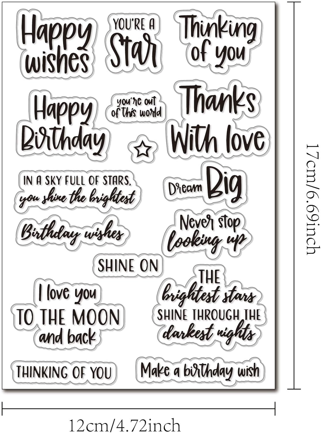 Arbuya Sellos transparentes para hacer tarjetas o escribir en diario, con palabras de cumpleaños, diseño de texto en inglés “Thank You”, sellos de