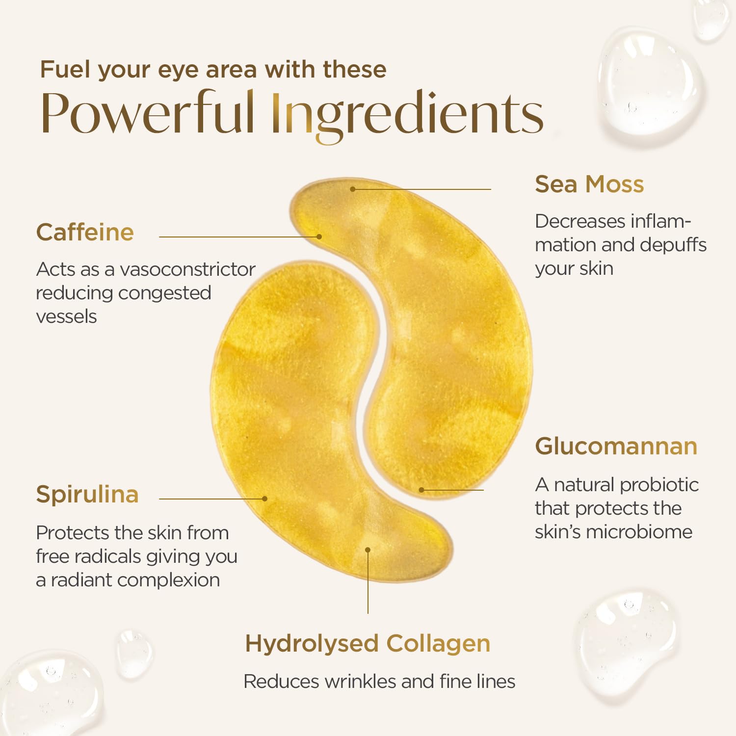 PLANTIFIQUE Parches dorados para ojos hinchados y ojeras, 20 pares de máscaras debajo de los ojos para ojeras e hinchazón, geles de ojos con
