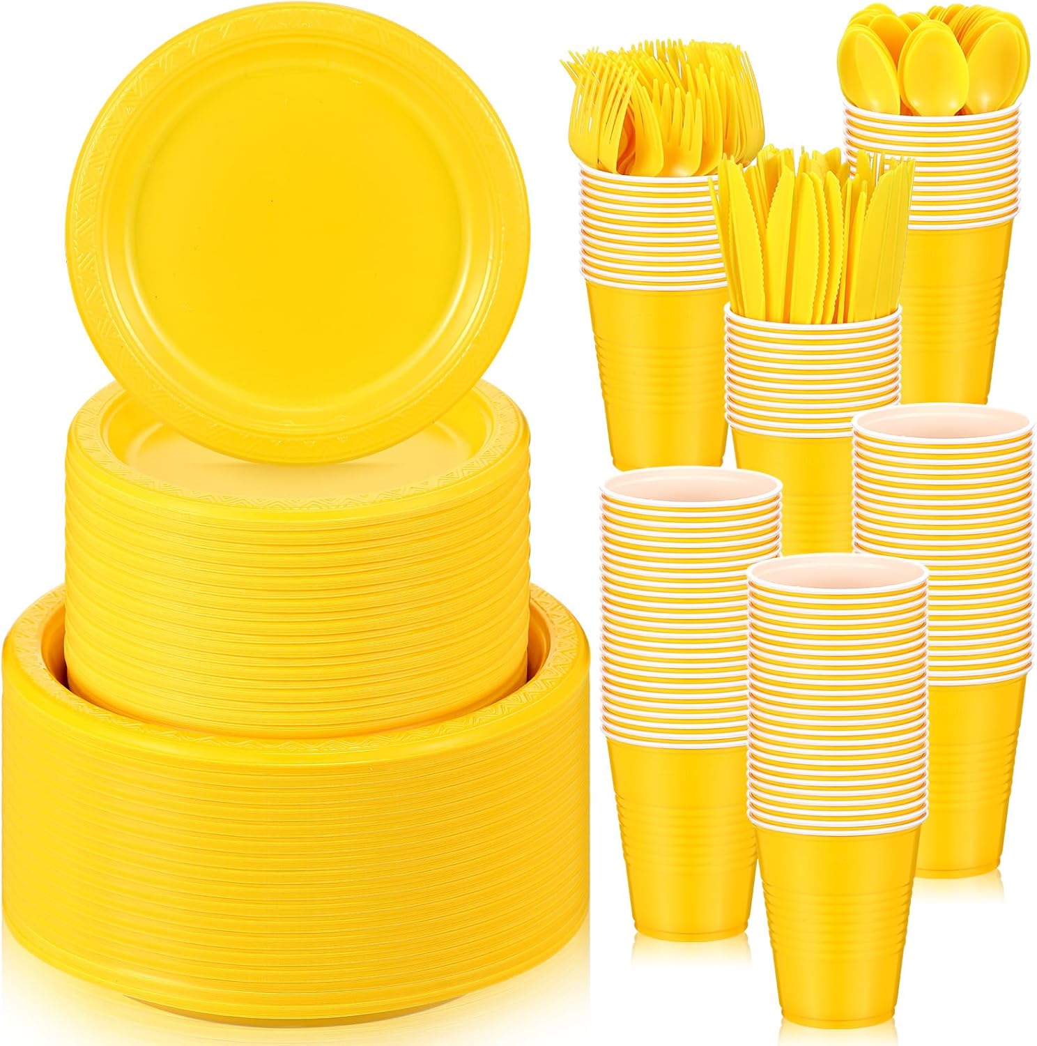 Uiifan 300 suministros desechables para fiestas, incluyen 50 platos llanos de plástico de 9 pulgadas, 50 platos de plástico de 7 pulgadas, 50 vasos