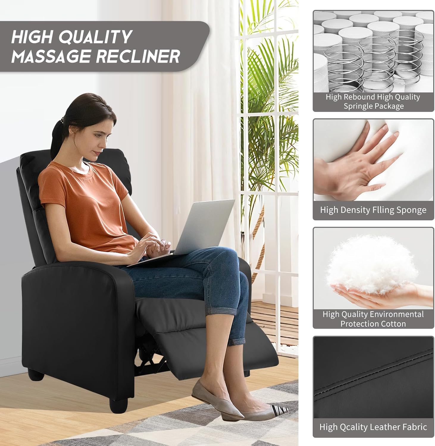 NFPSHOP Silla de masaje eléctrica, sillón reclinable para sala de estar, sillón reclinable de masaje, silla de masaje de cuero ajustable con control
